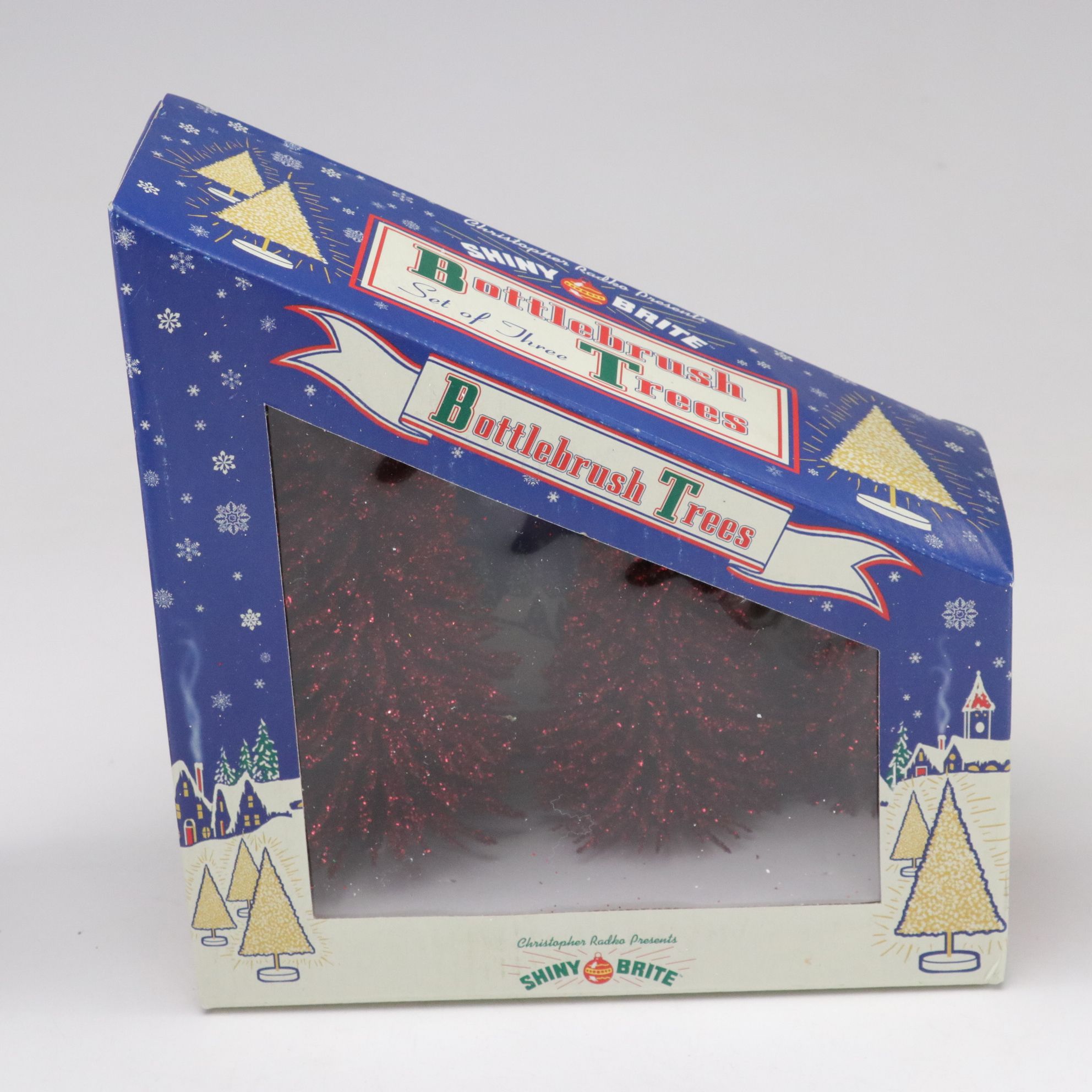 Shiny-Brite Bottle Brush Glitter Christmas Trees with More Birch Trees & Decor