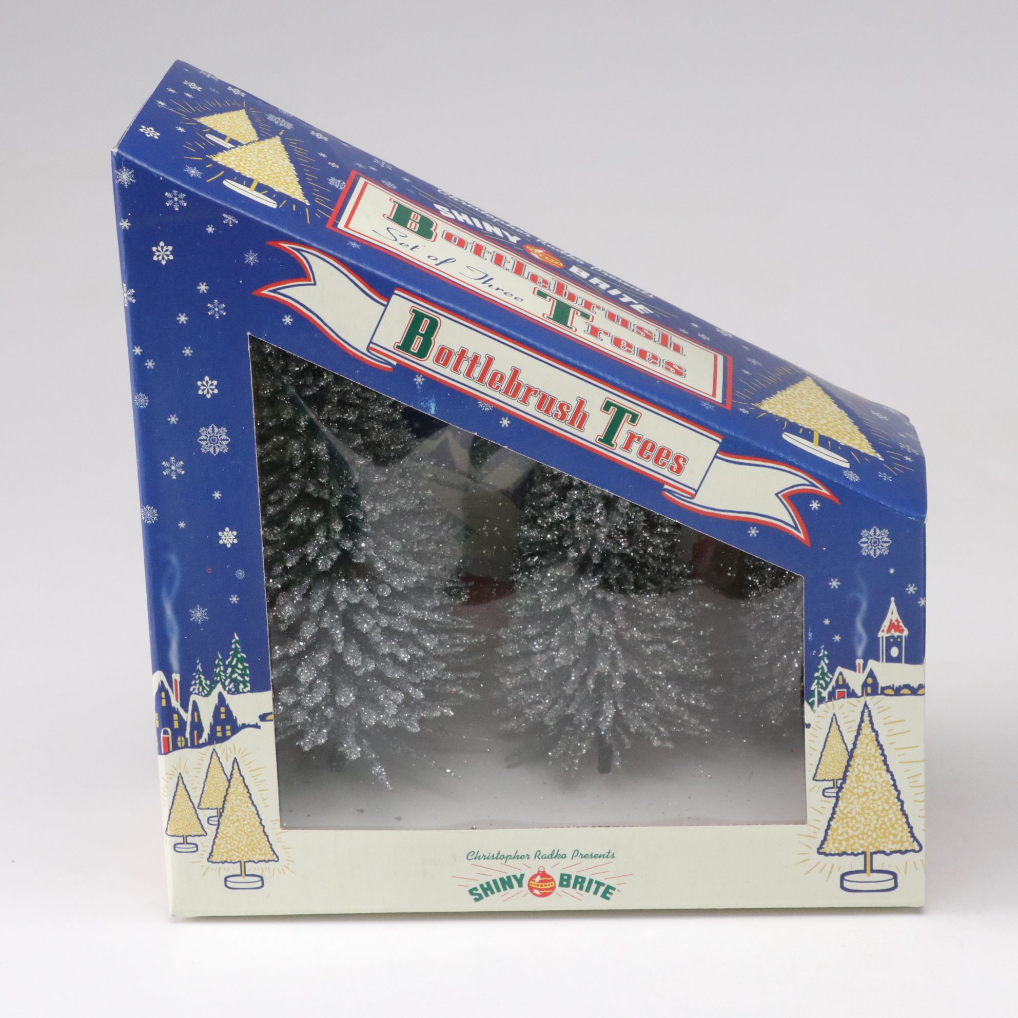 Shiny-Brite Bottle Brush Glitter Christmas Trees with More Birch Trees & Decor