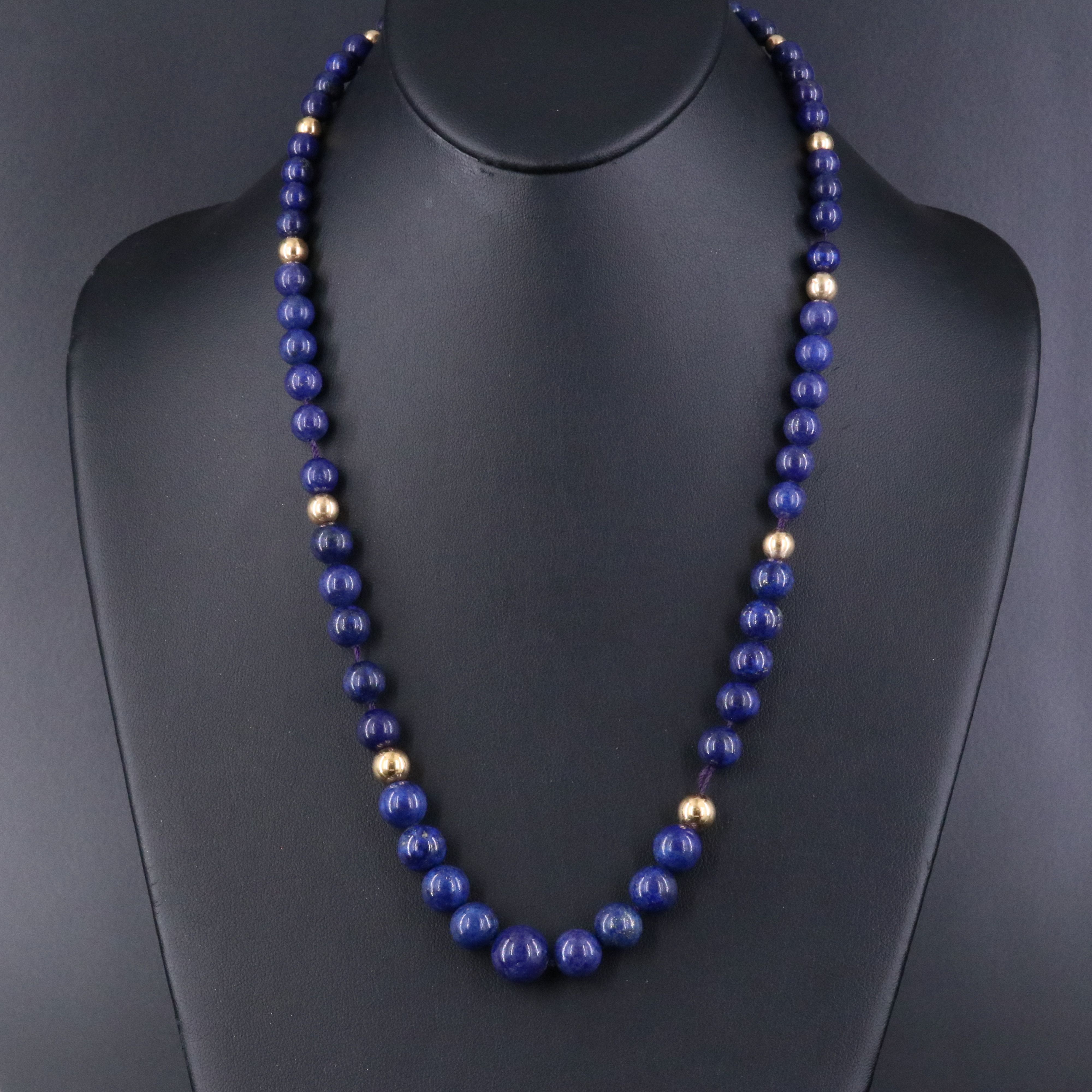 Graduated Lapis Lazuli Necklace with 14K Clasp and Spacers