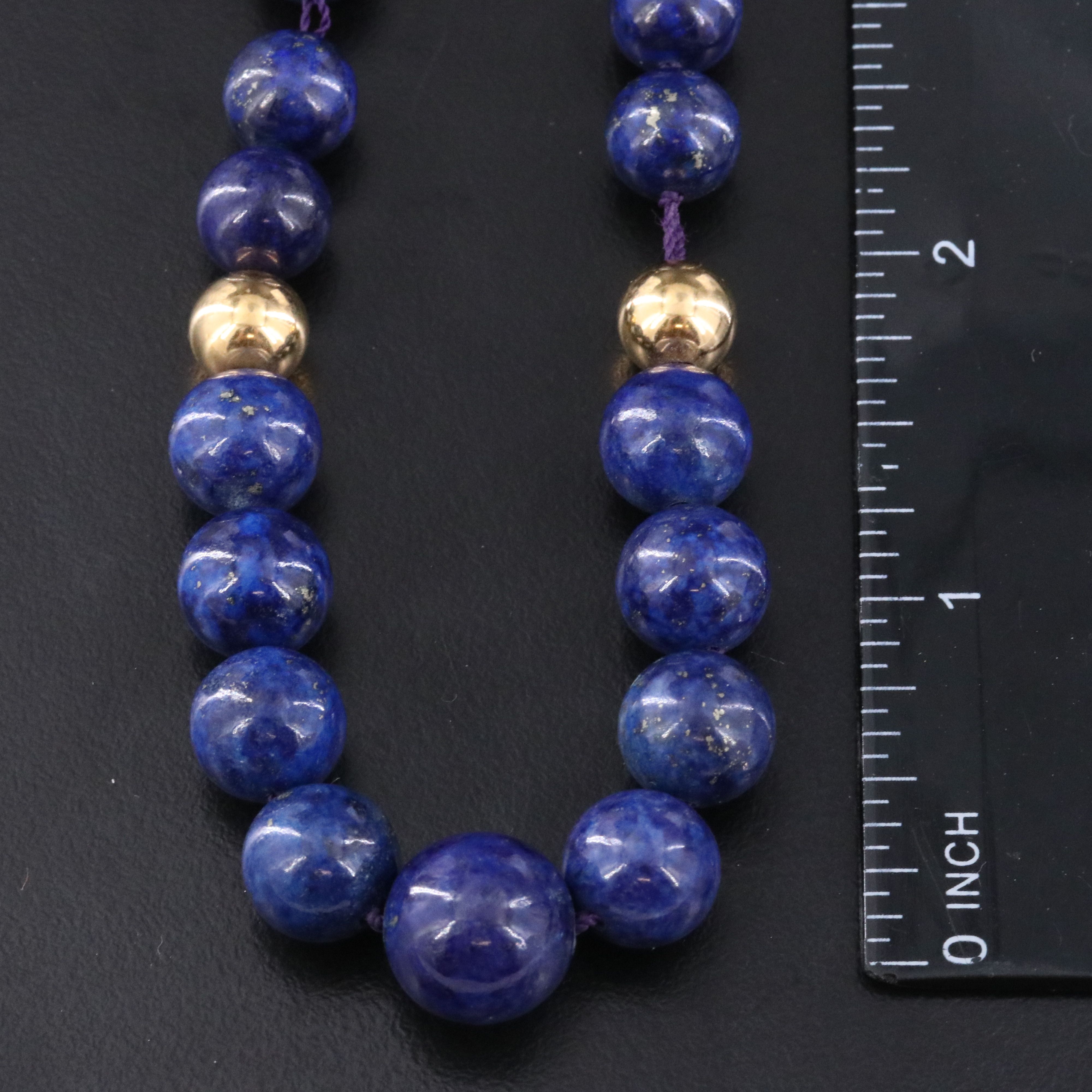 Graduated Lapis Lazuli Necklace with 14K Clasp and Spacers