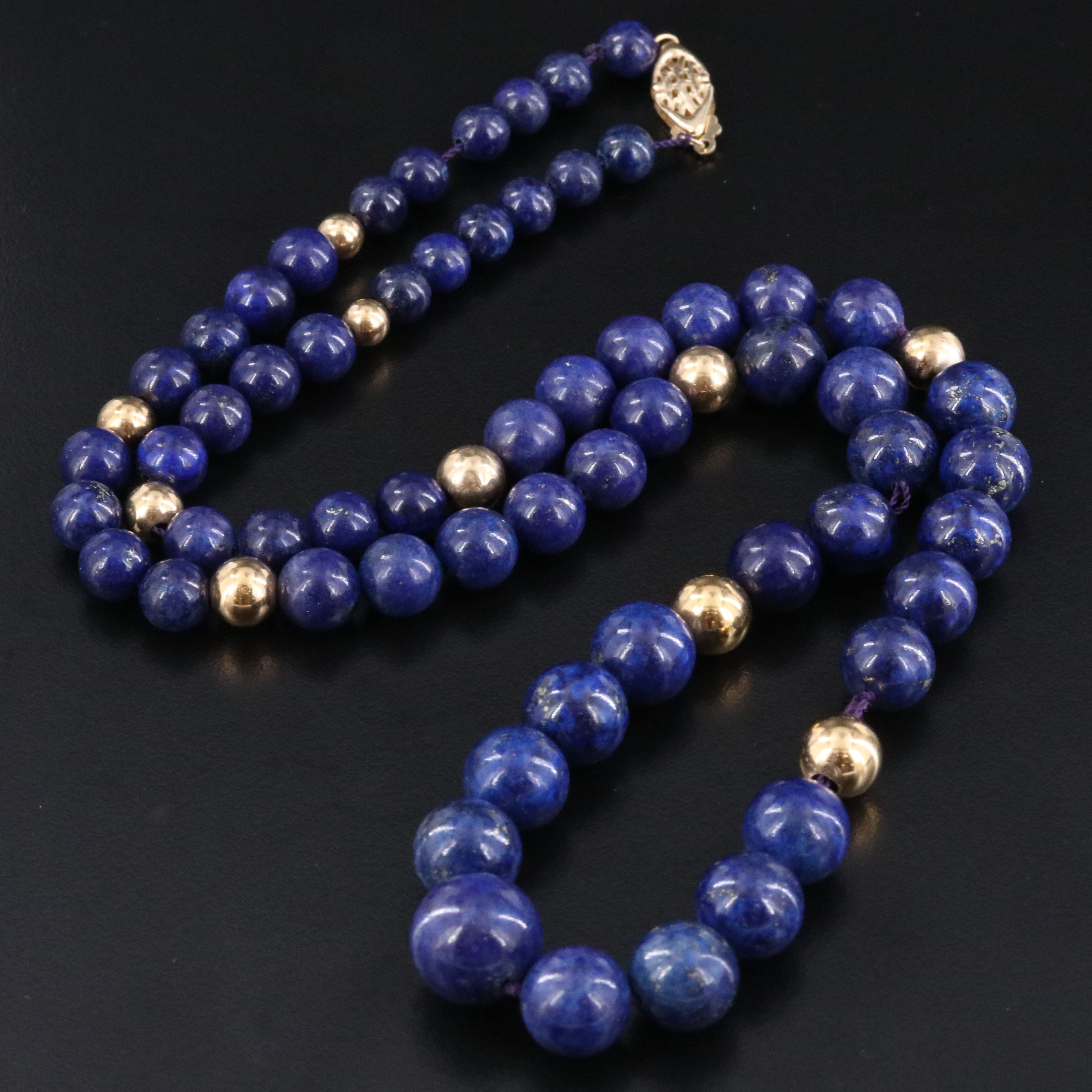 Graduated Lapis Lazuli Necklace with 14K Clasp and Spacers