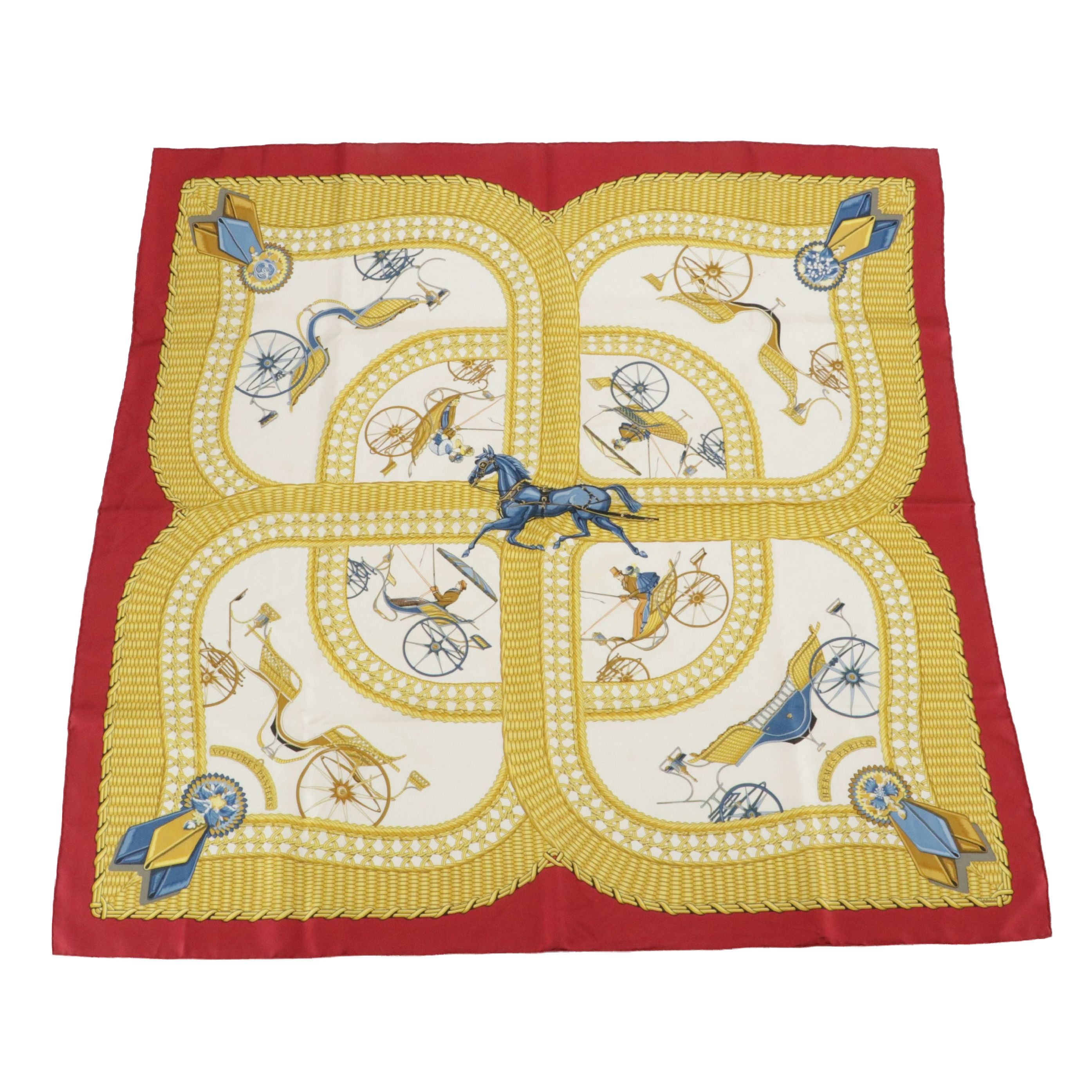Hermès Early Issue "Voitures Paniers" Scarf 90 in Silk Twill with Box