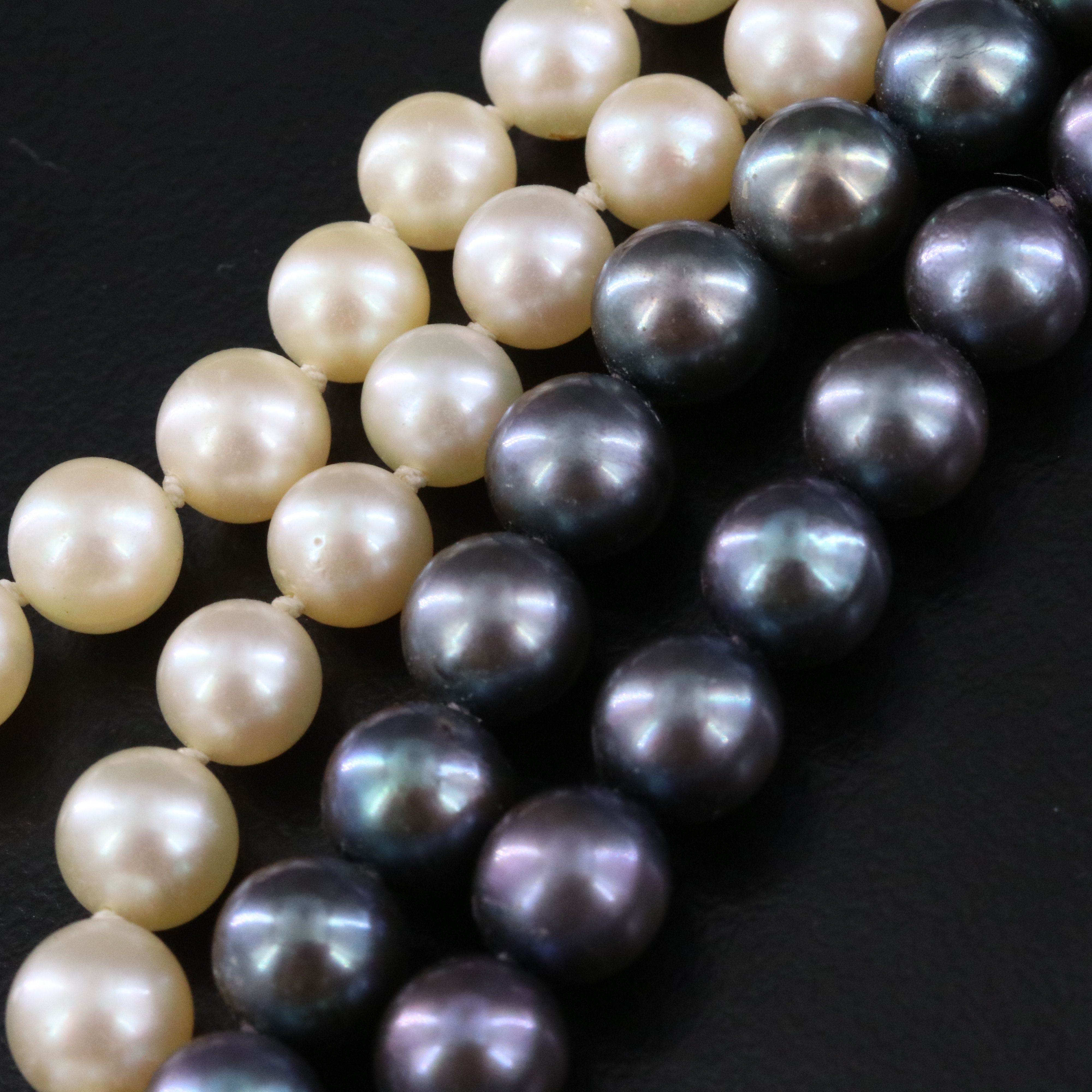 Graduated Pearl Necklace with Platinum Diamond Clasp and Endless Pearl Necklace