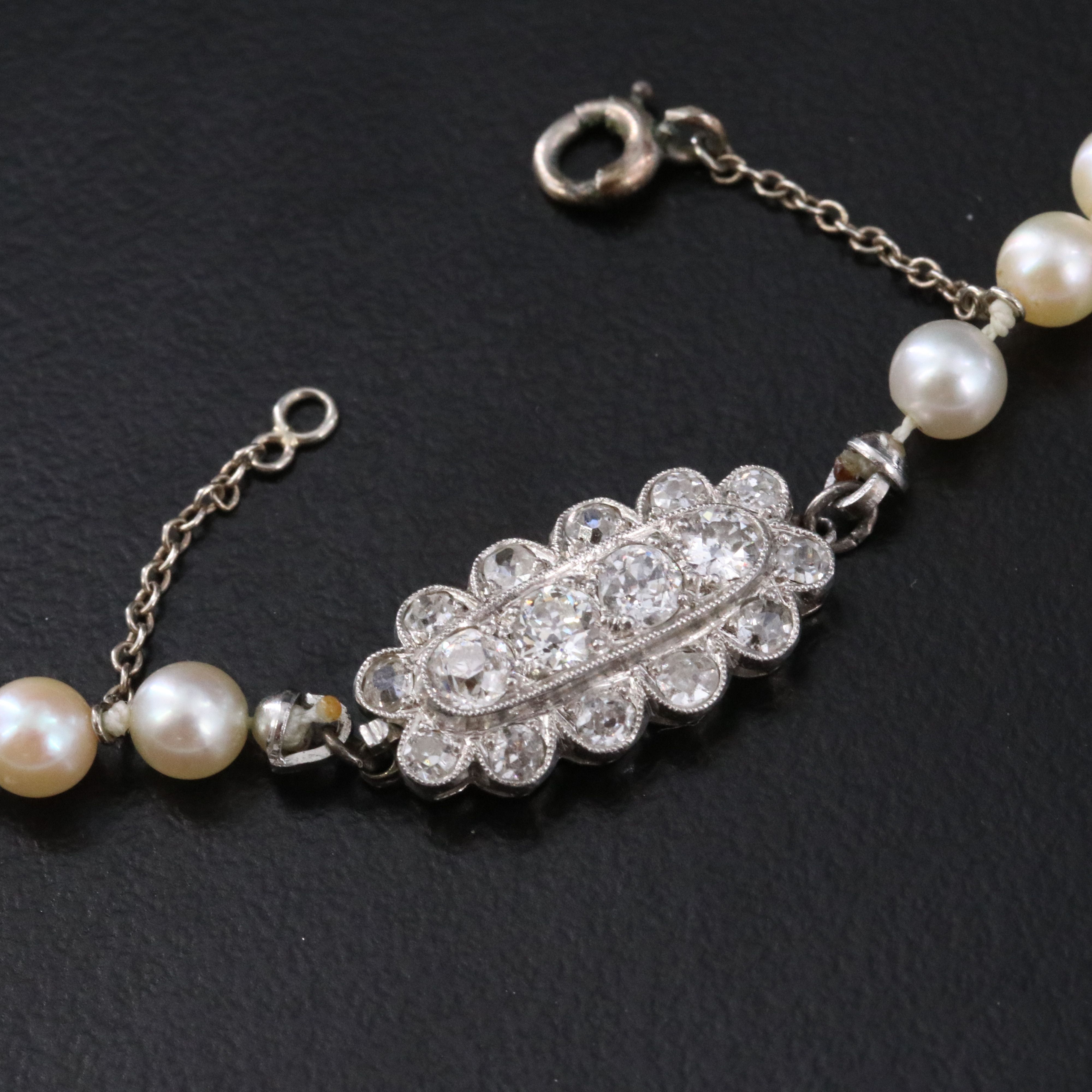 Graduated Pearl Necklace with Platinum Diamond Clasp and Endless Pearl Necklace