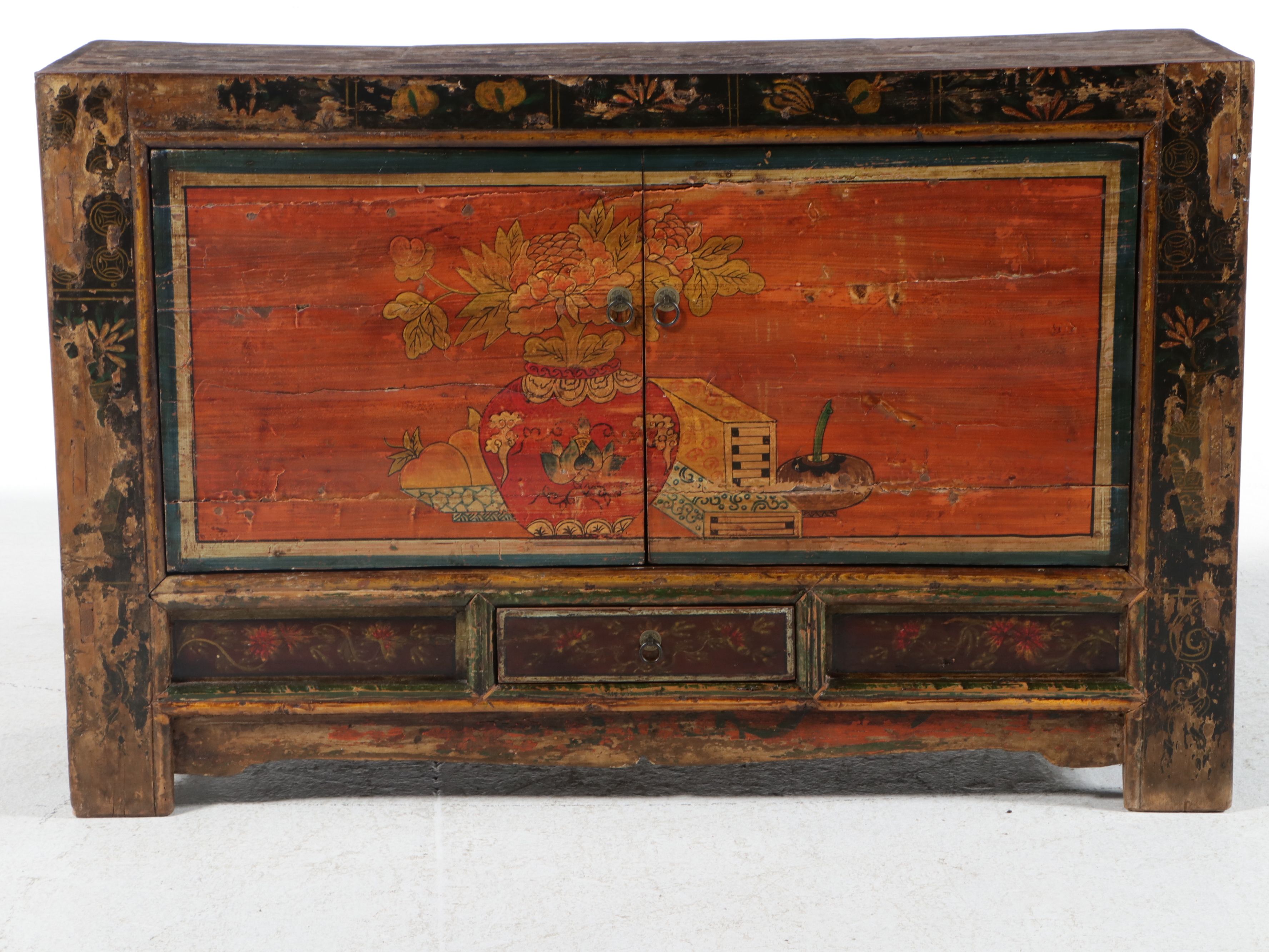 Chinese Polychrome Painted Lacquer Sideboard, 20th Century