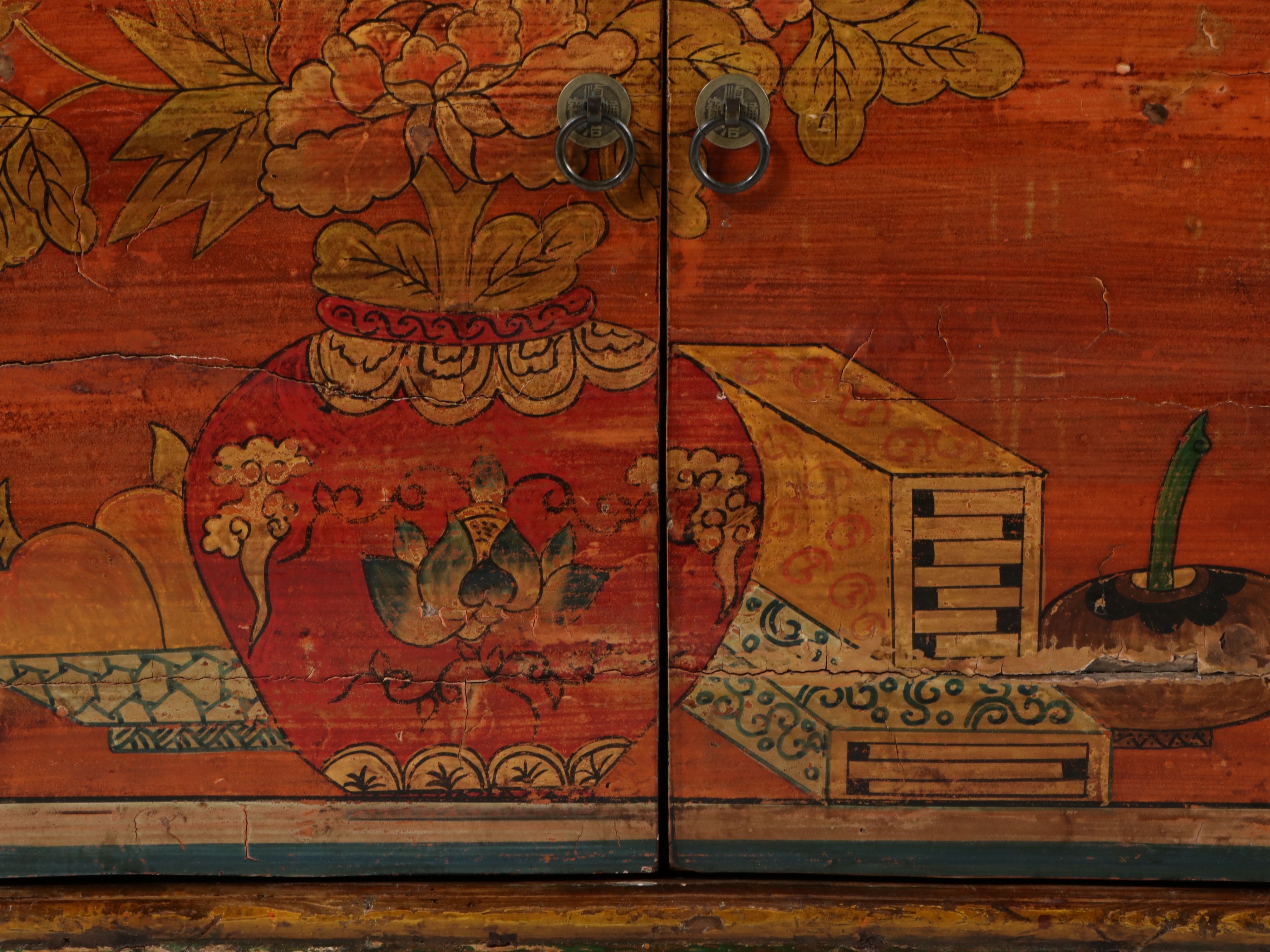 Chinese Polychrome Painted Lacquer Sideboard, 20th Century