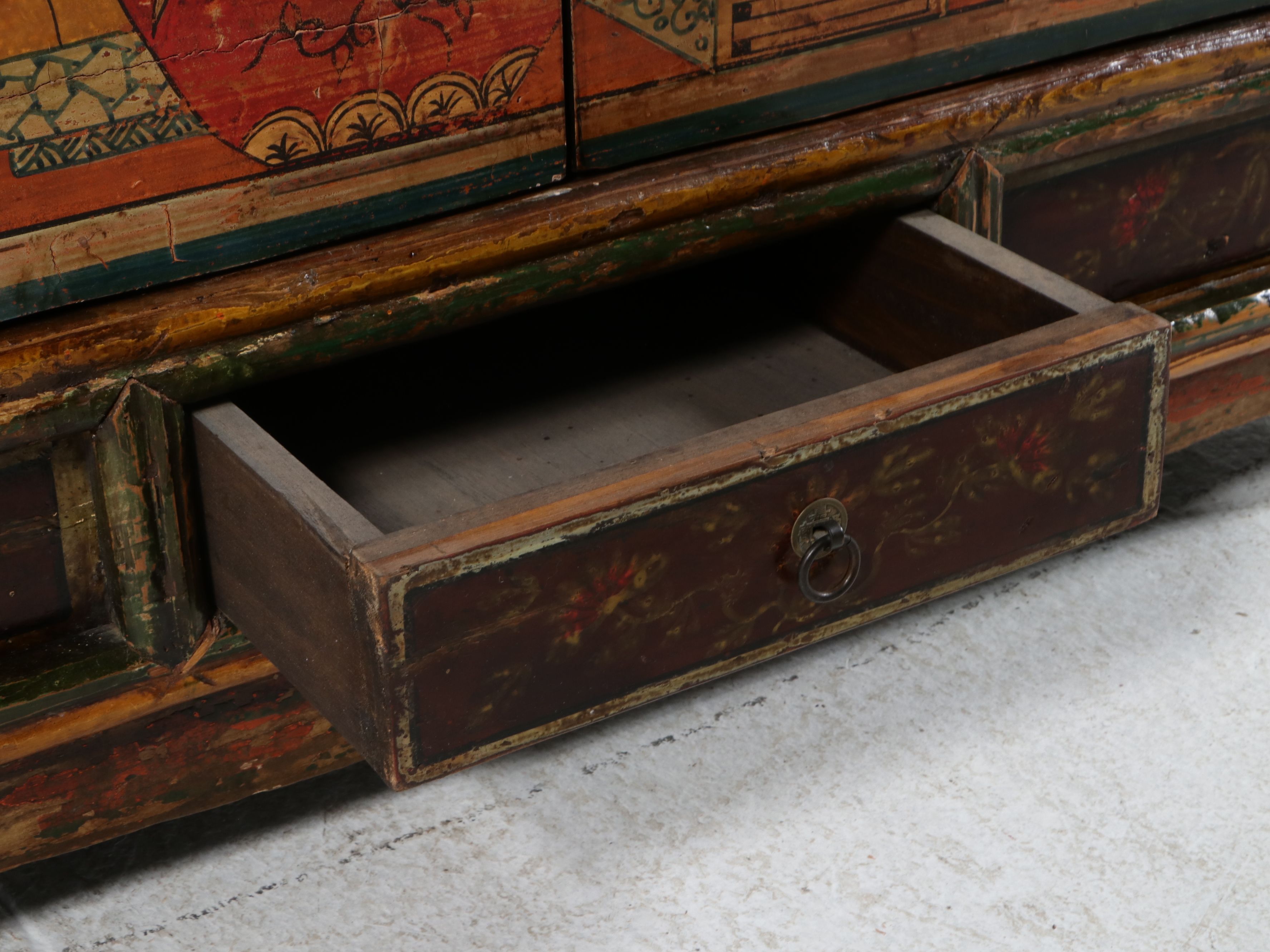 Chinese Polychrome Painted Lacquer Sideboard, 20th Century
