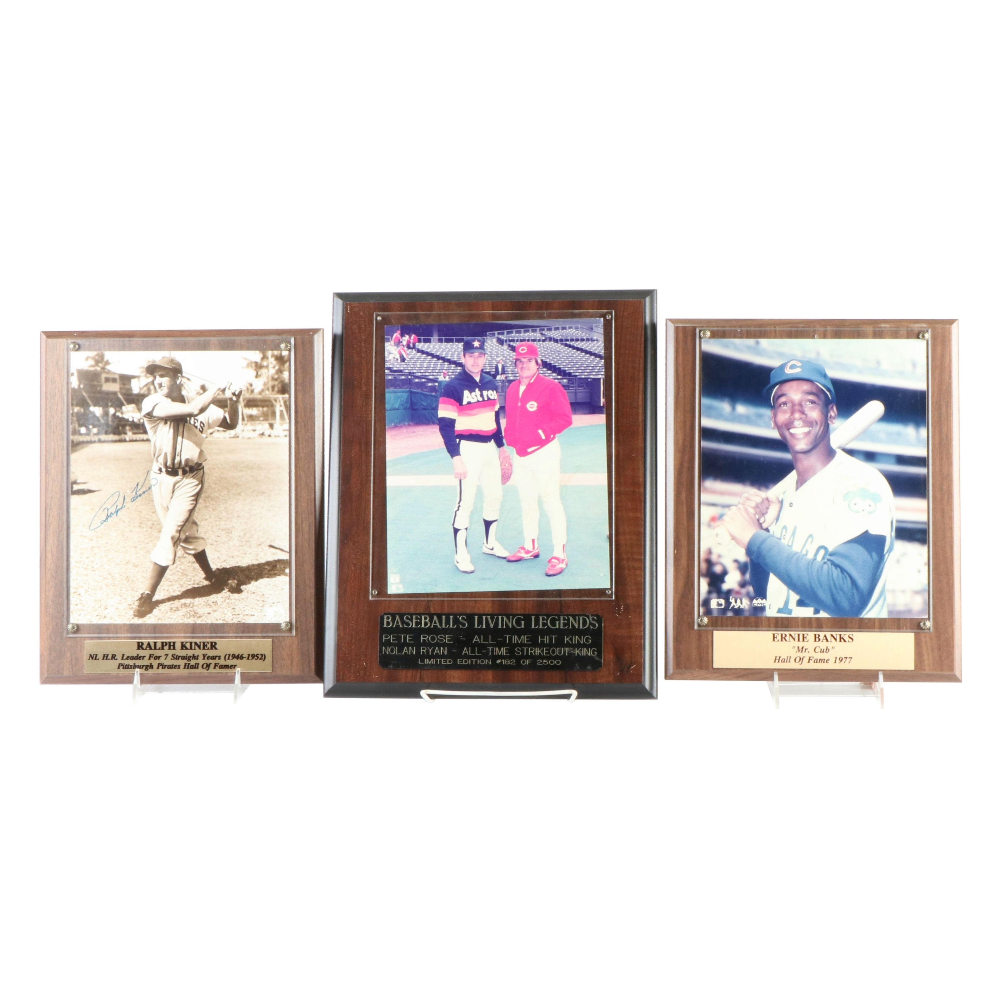 Pete Rose, Nolan Ryan. Ernie Banks, and Ralph Kiner Signed Baseball Displays