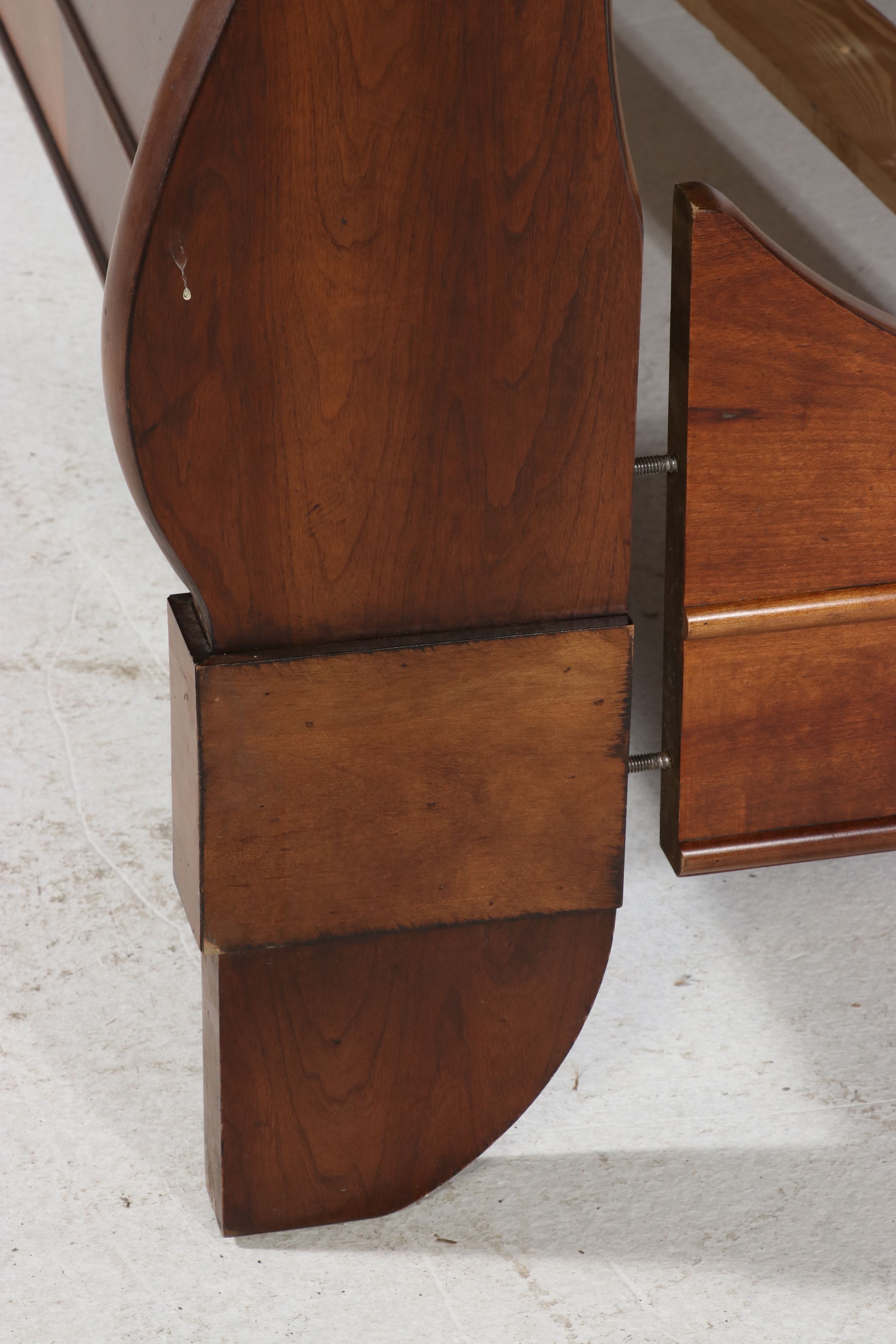 Empire Style Cherry Sleigh Bed with Chevron Veneer, 21st Century