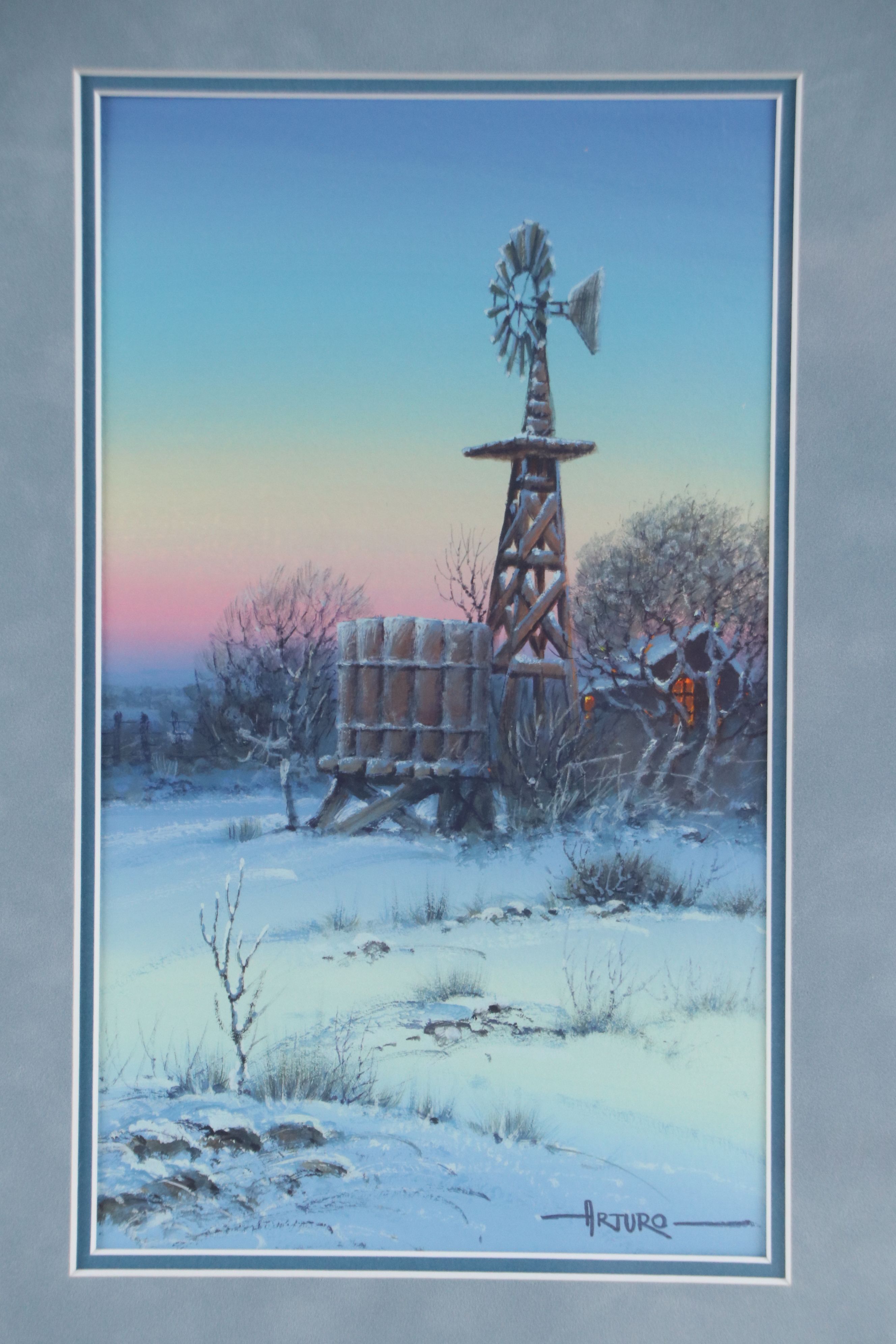 Oil Painting of Rustic Winter Scene, Late 20th Century