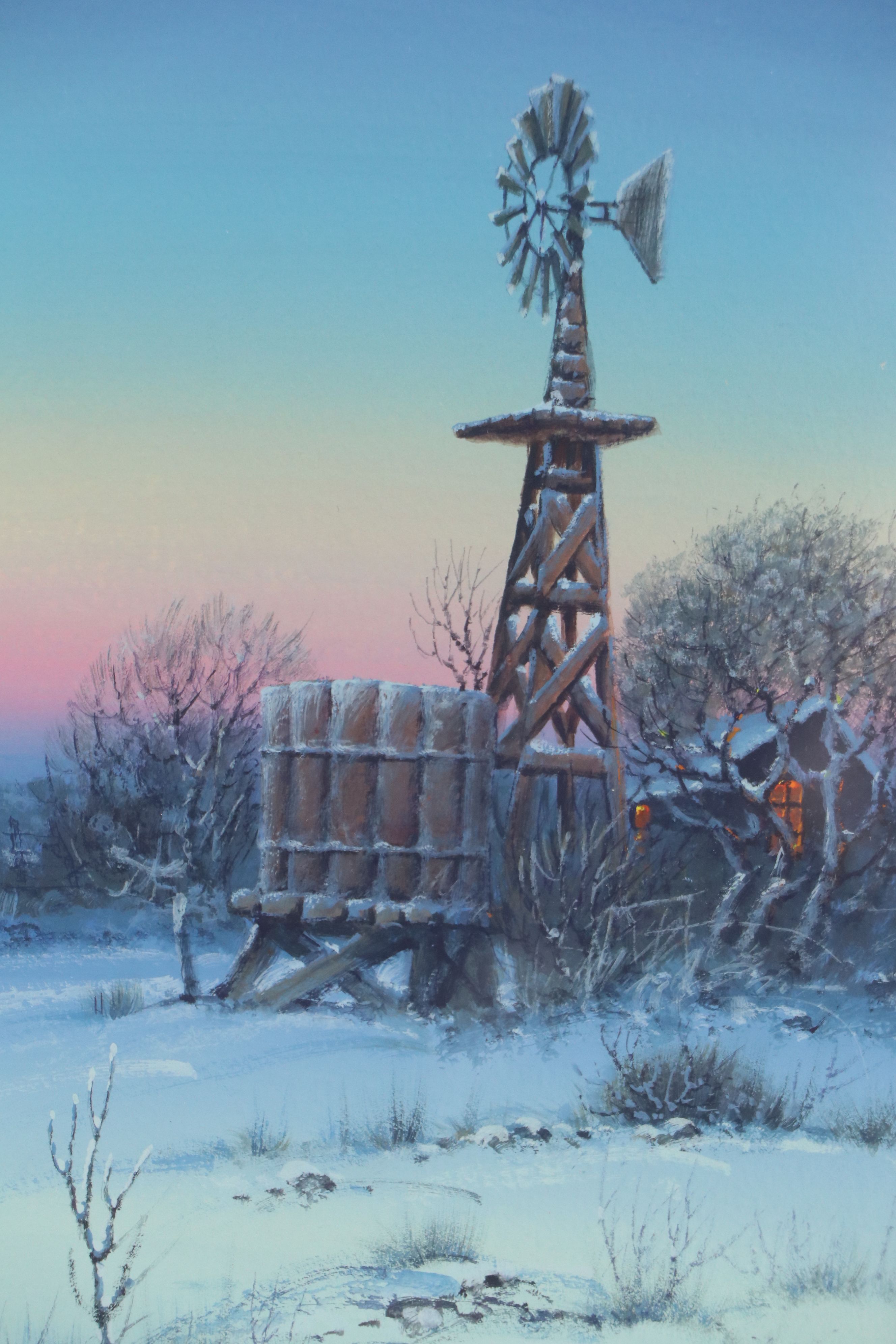 Oil Painting of Rustic Winter Scene, Late 20th Century