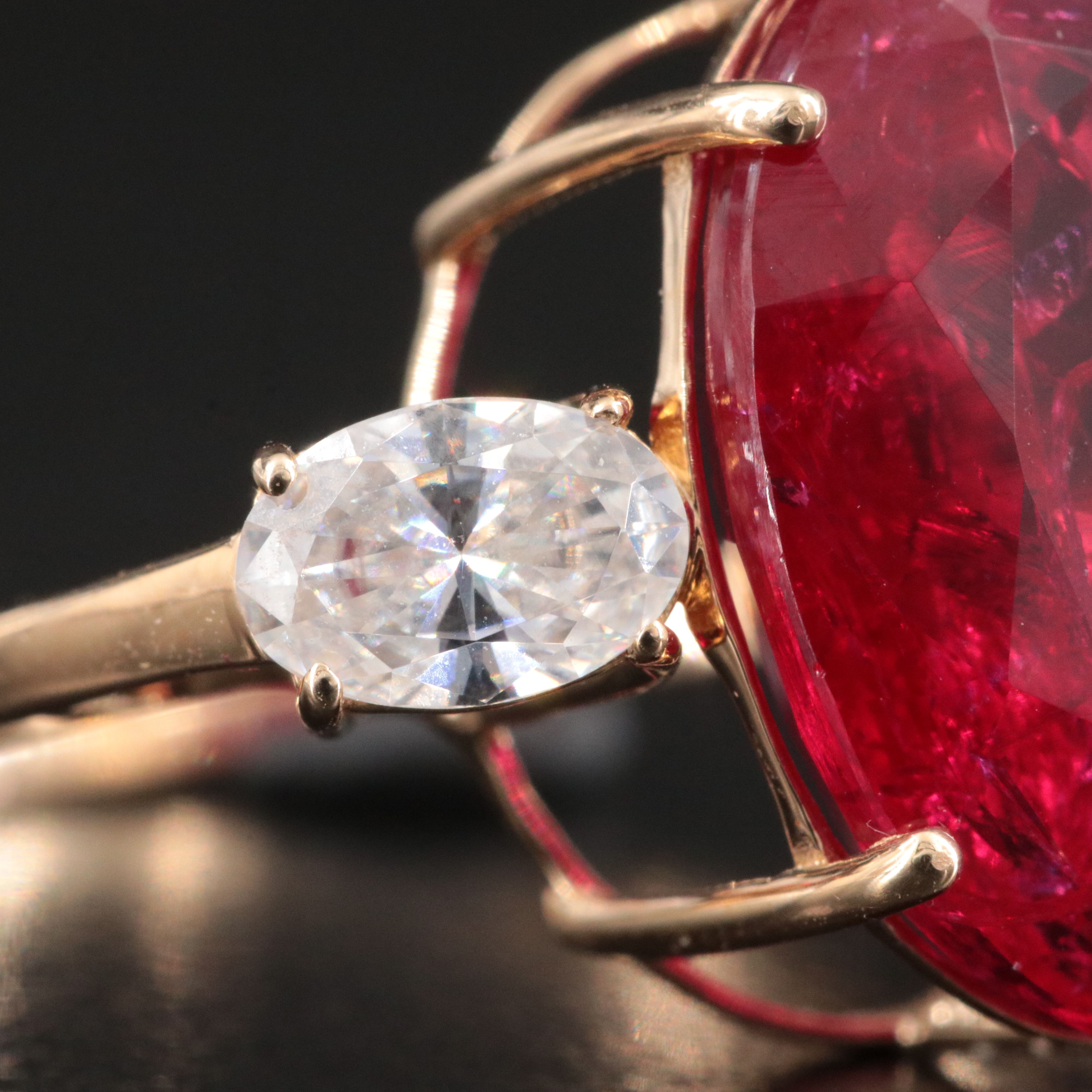 14K 10.44 CT Ruby and Moissanite Ring