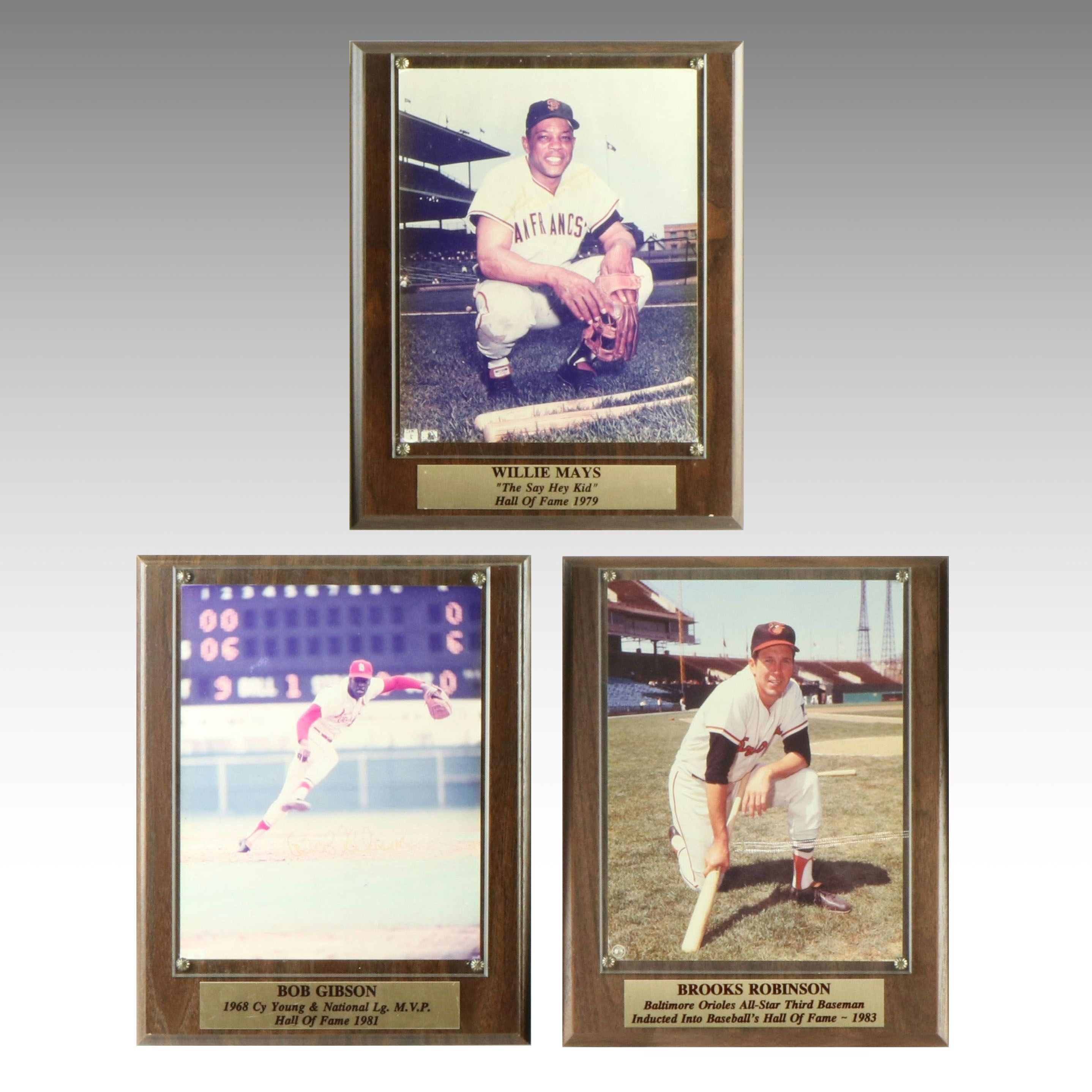 Willie Mays, Brooks Robinson, and Bob Gibson Signed Baseball Displays