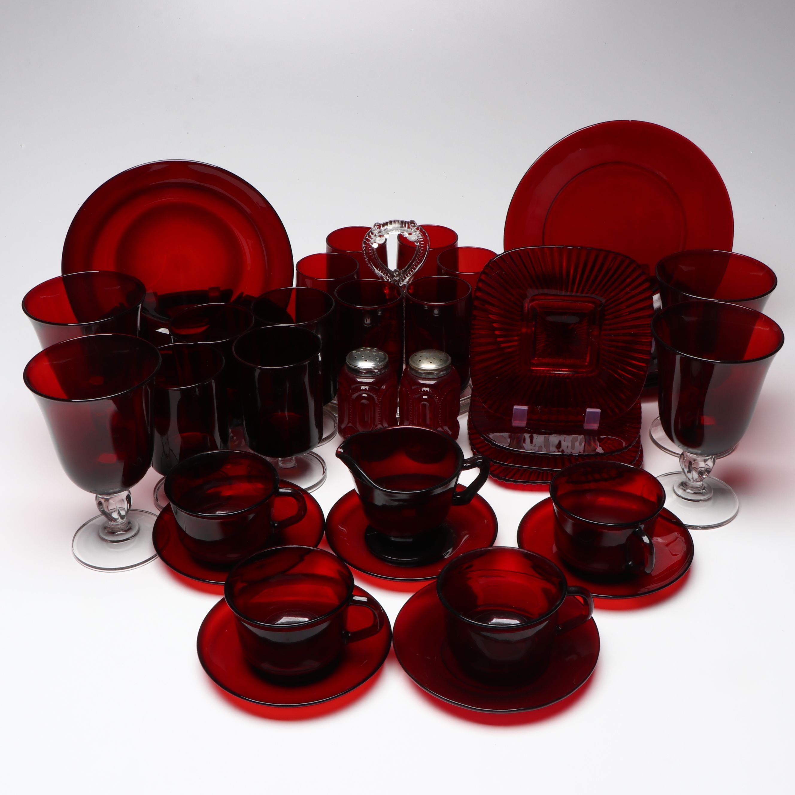 Cristal D'Arques "Ruby Red" Goblets with Other Dinnerware and Table Accessories