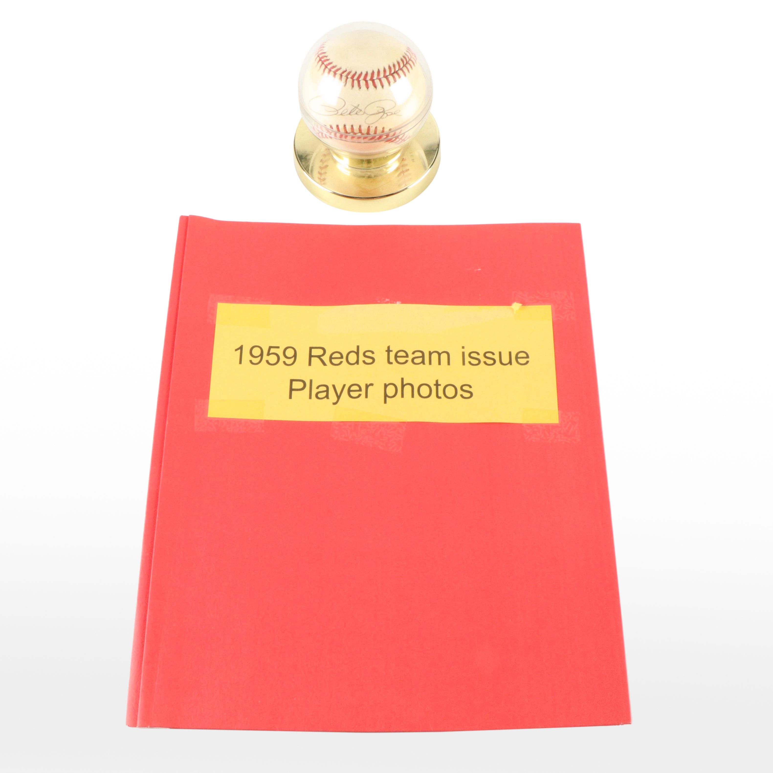 Pete Rose Signed Rawlings Official Baseball & Cincinnati Reds Team Issued Photos