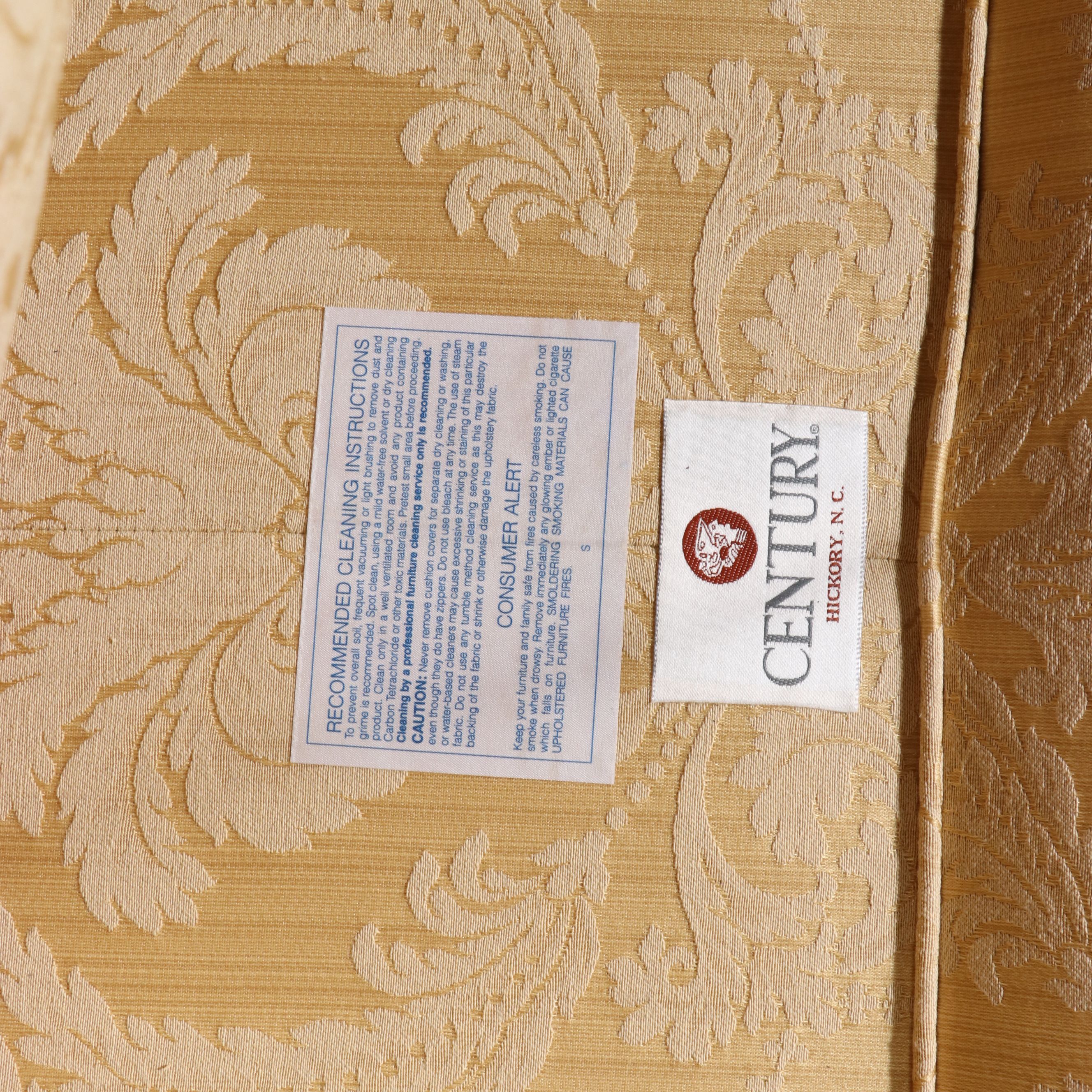 Century Furniture Traditional Damask Three-Seat Sofa with Bullion Fringe, 21st C