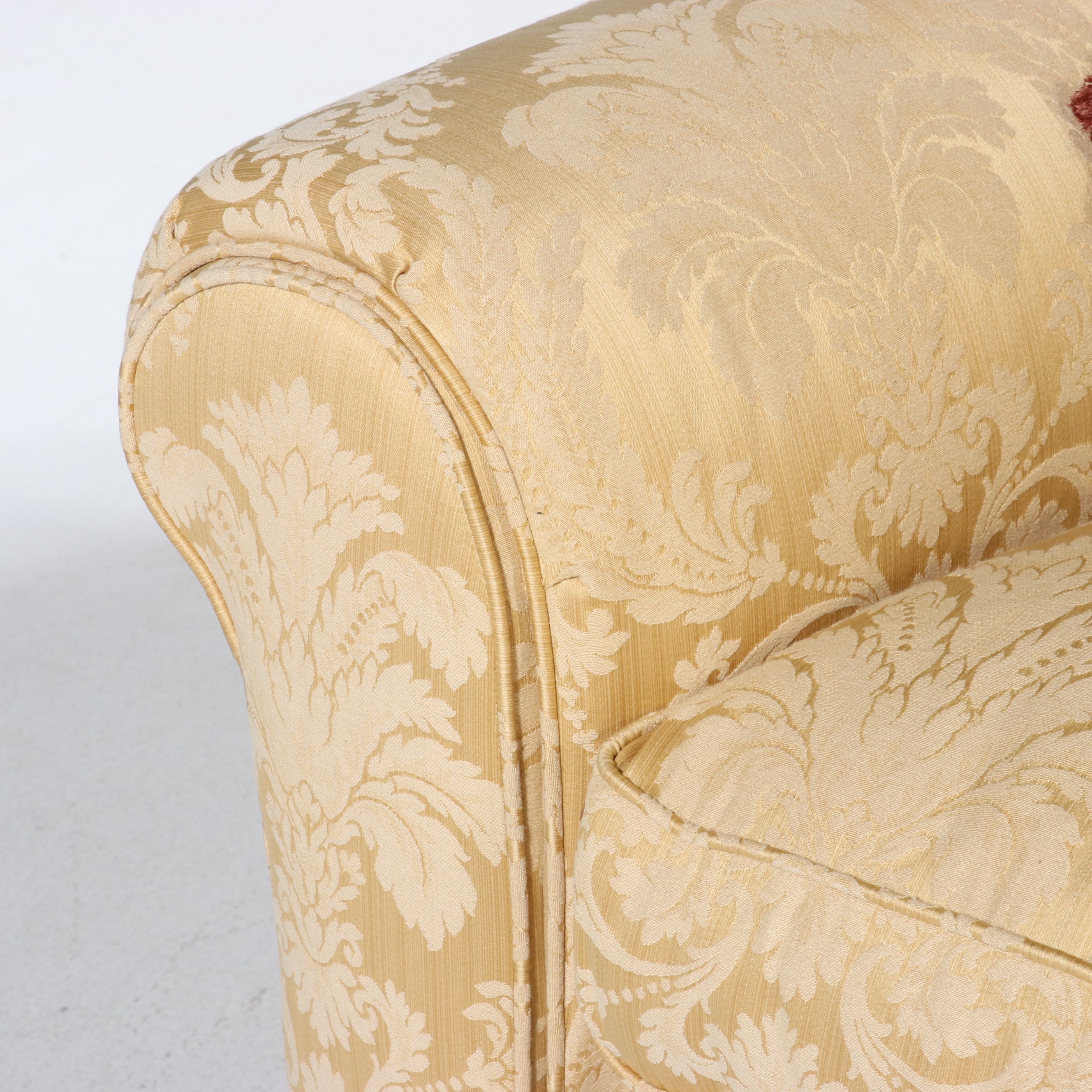 Century Furniture Traditional Damask Three-Seat Sofa with Bullion Fringe, 21st C