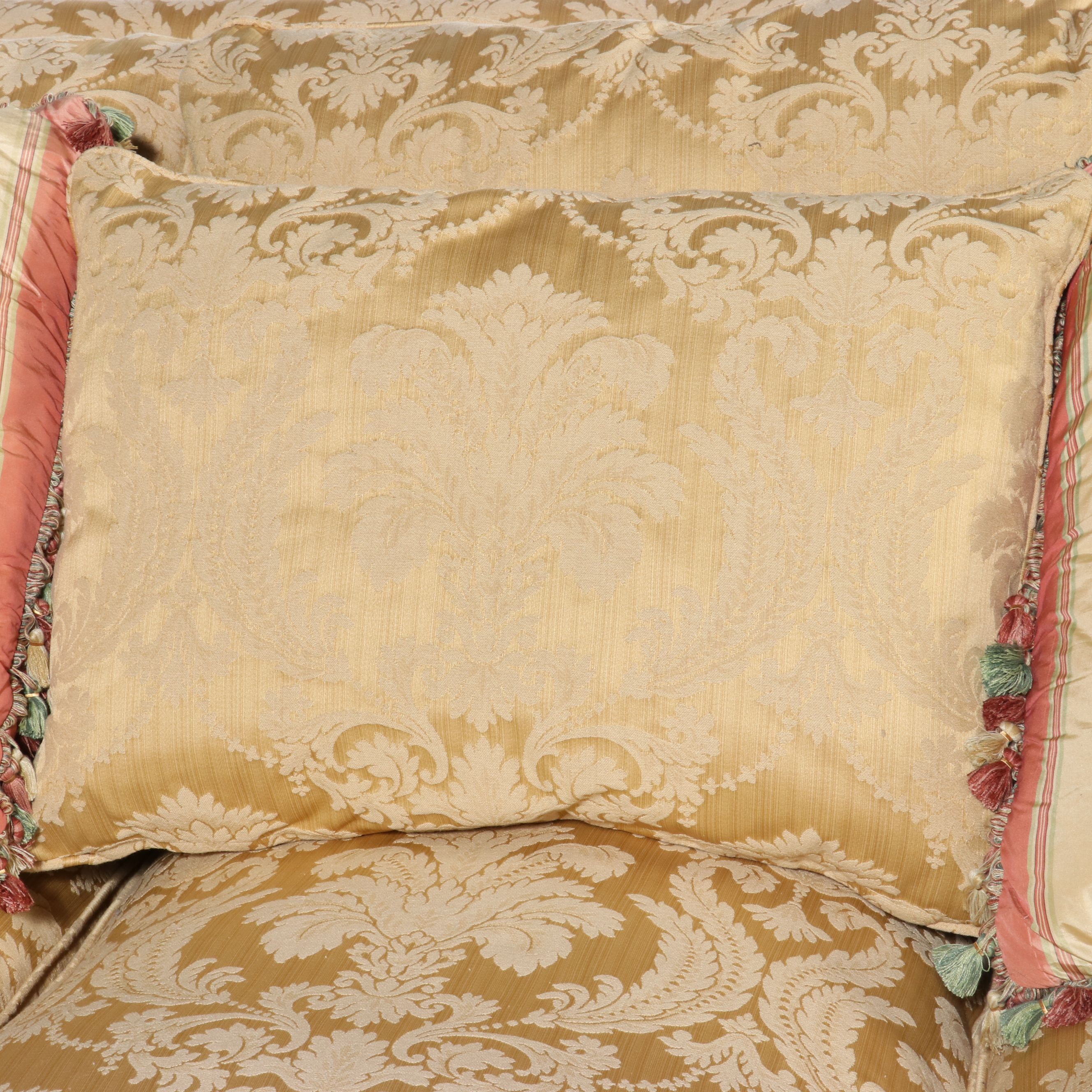 Century Furniture Traditional Damask Three-Seat Sofa with Bullion Fringe, 21st C