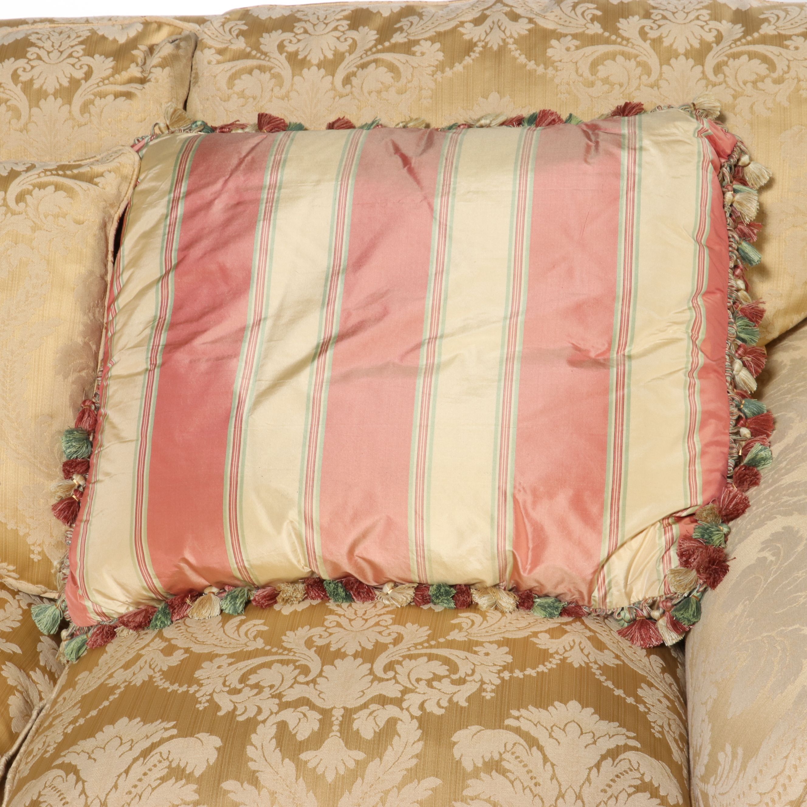 Century Furniture Traditional Damask Three-Seat Sofa with Bullion Fringe, 21st C