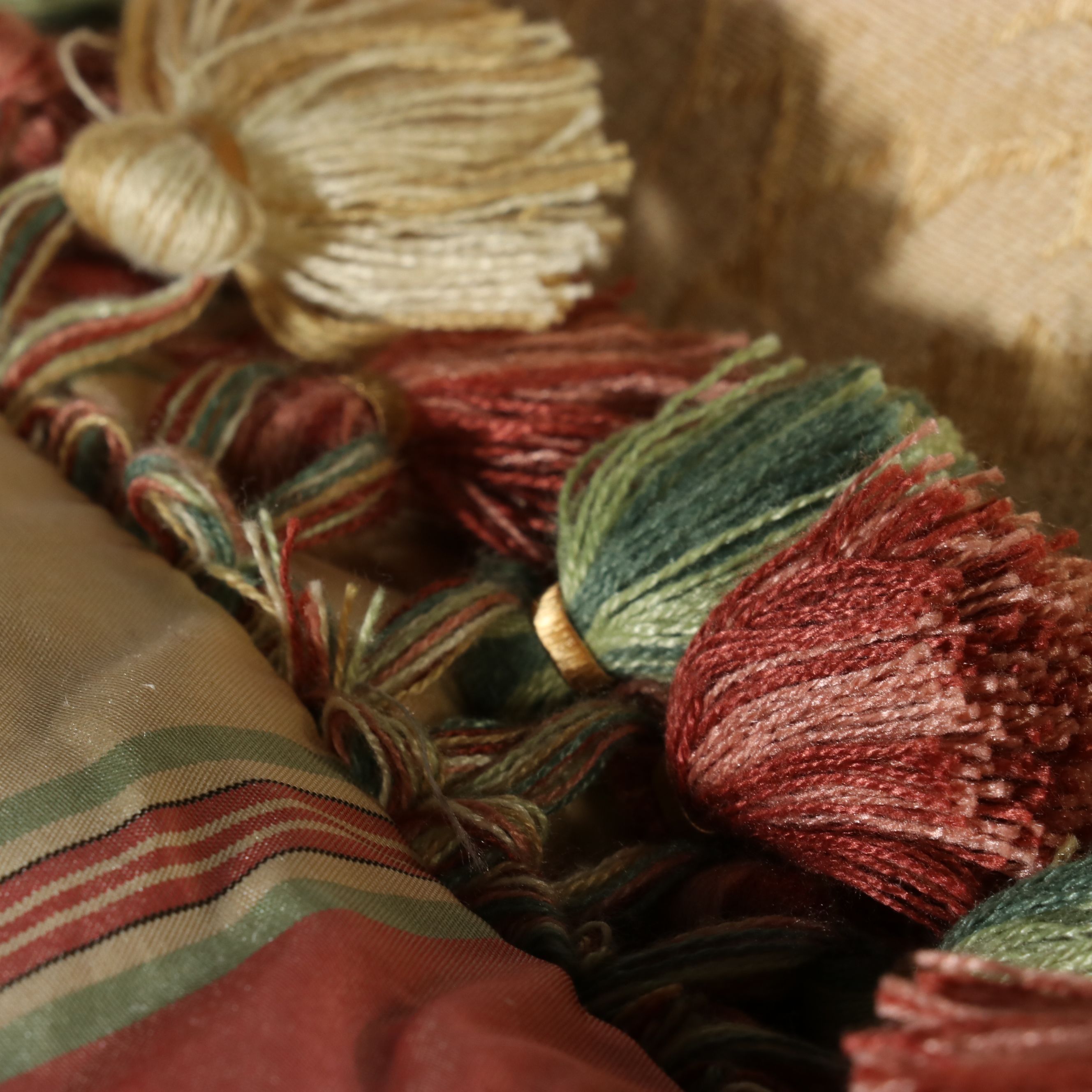 Century Furniture Traditional Damask Three-Seat Sofa with Bullion Fringe, 21st C