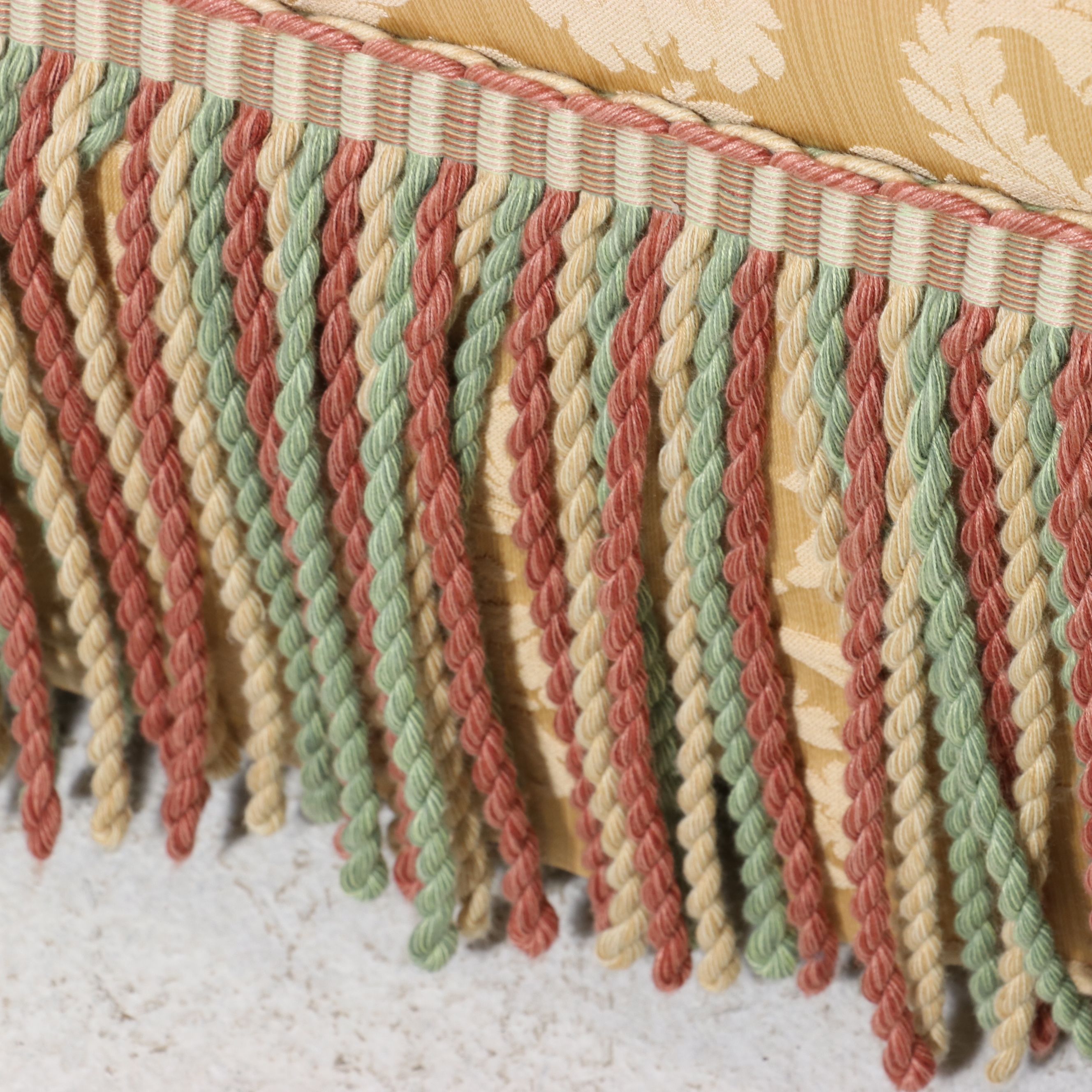 Century Furniture Traditional Damask Three-Seat Sofa with Bullion Fringe, 21st C