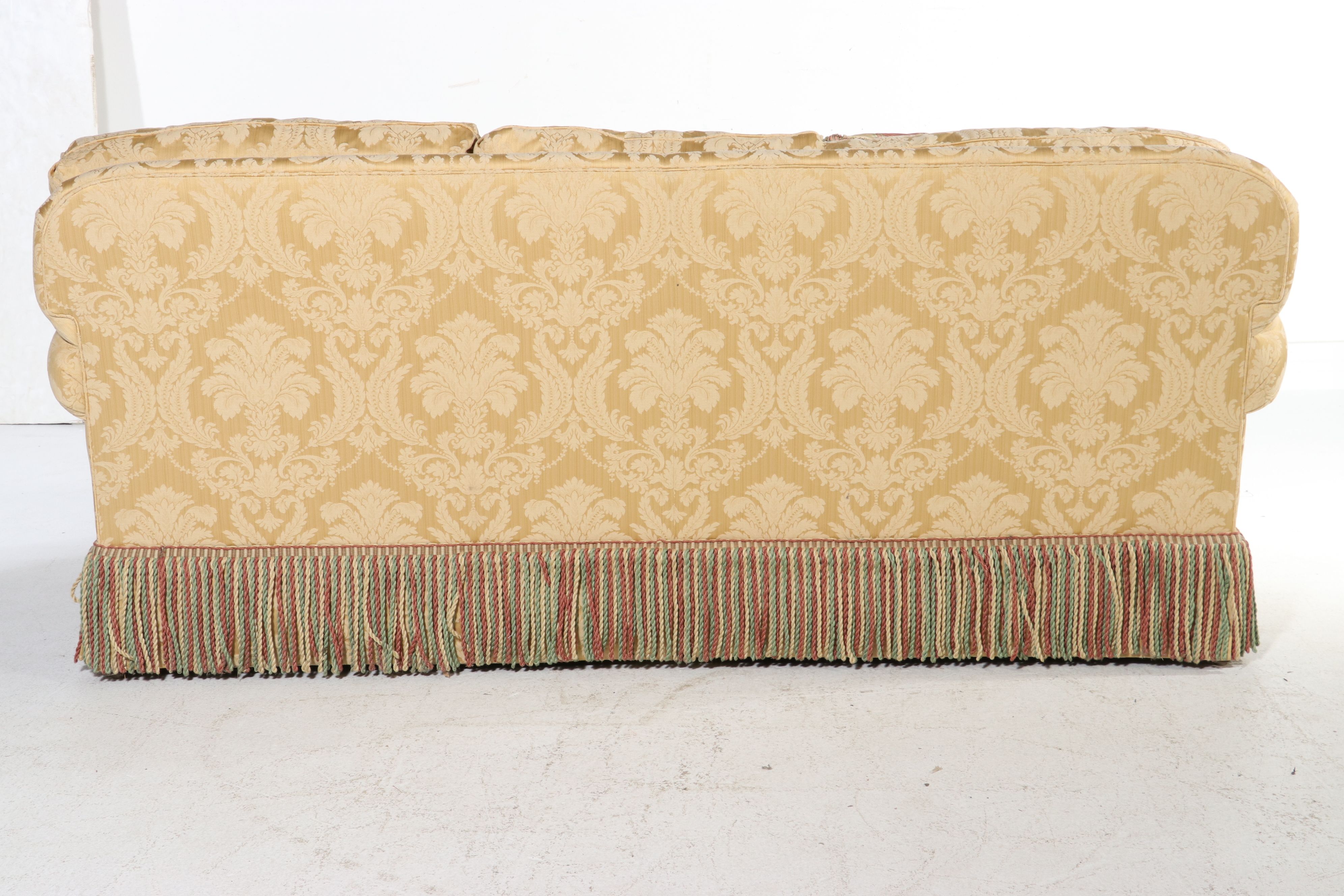 Century Furniture Traditional Damask Three-Seat Sofa with Bullion Fringe, 21st C