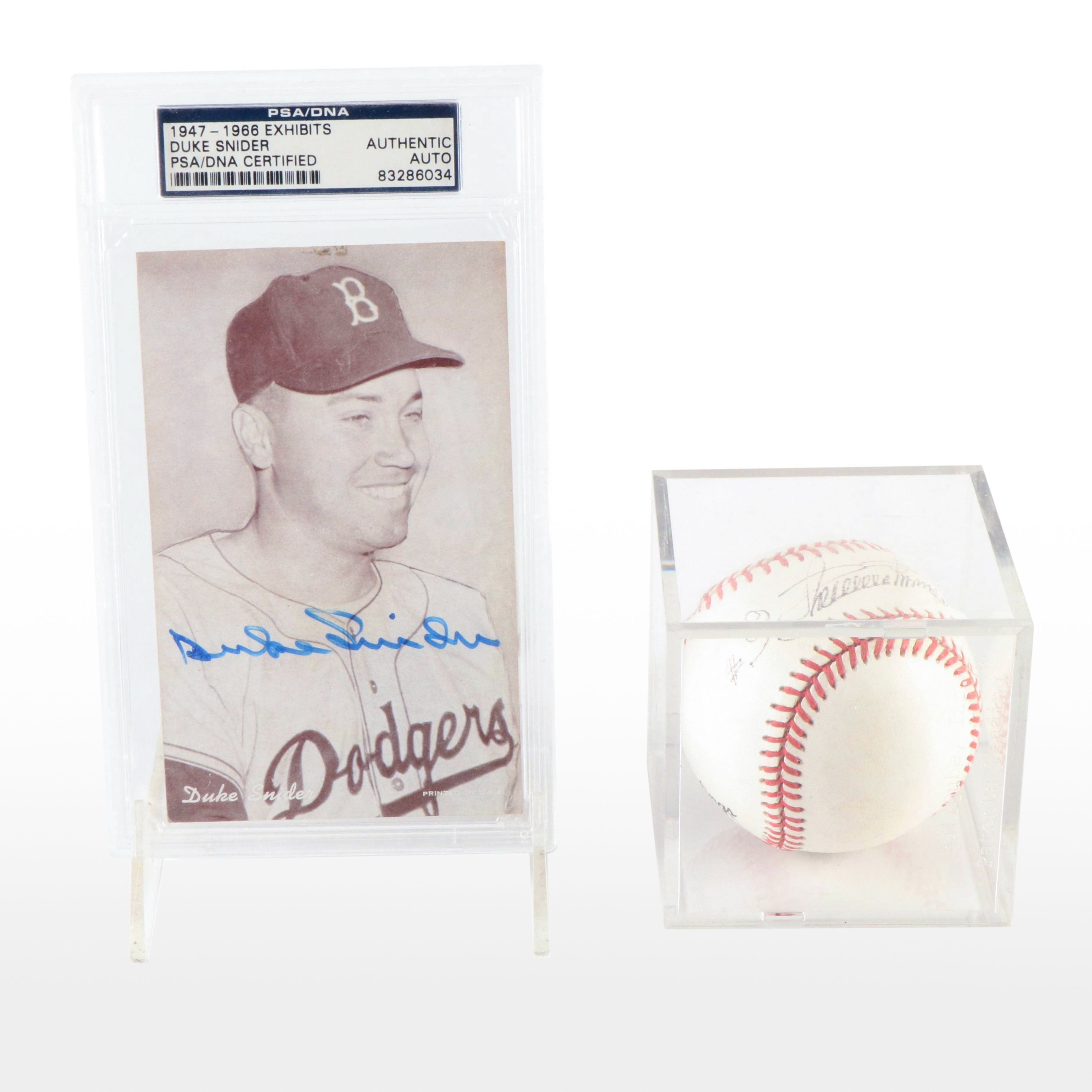 Minnie Minoso Signed Baseball with Duke Snider Signed Exhibit Card