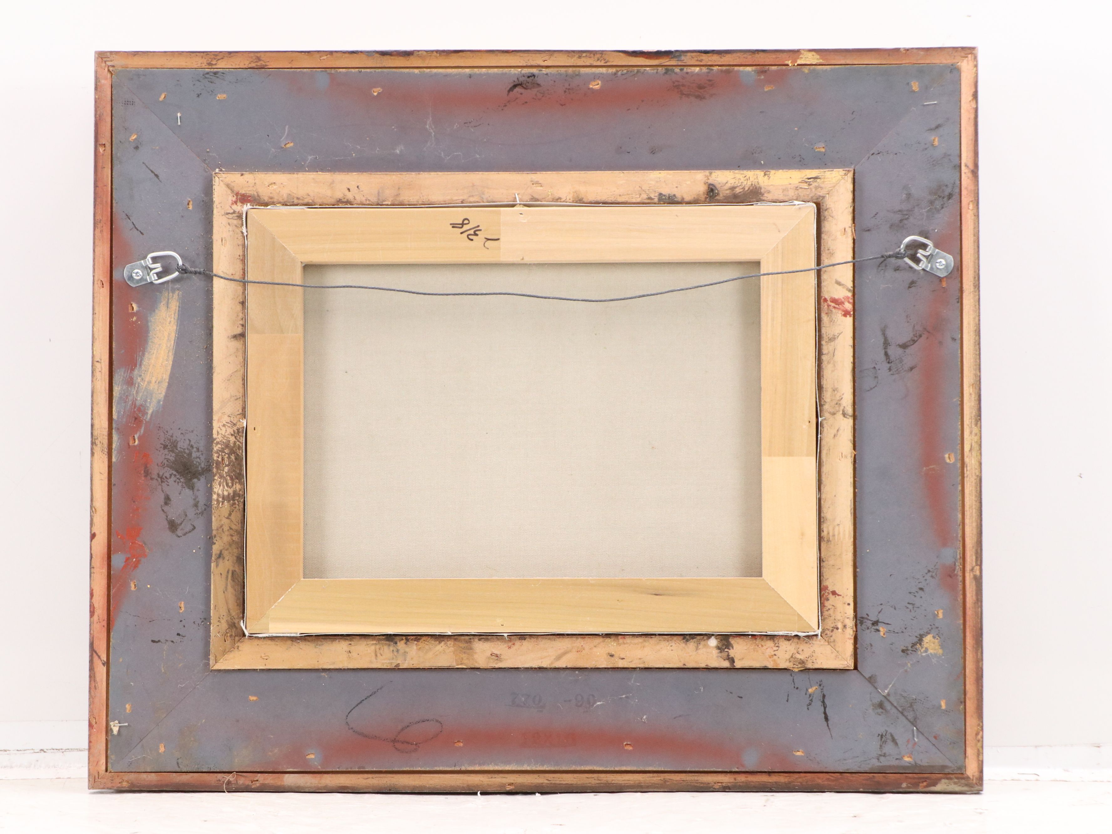 Oil Painting of White Horse by Mountain Lake, Late 20th Century