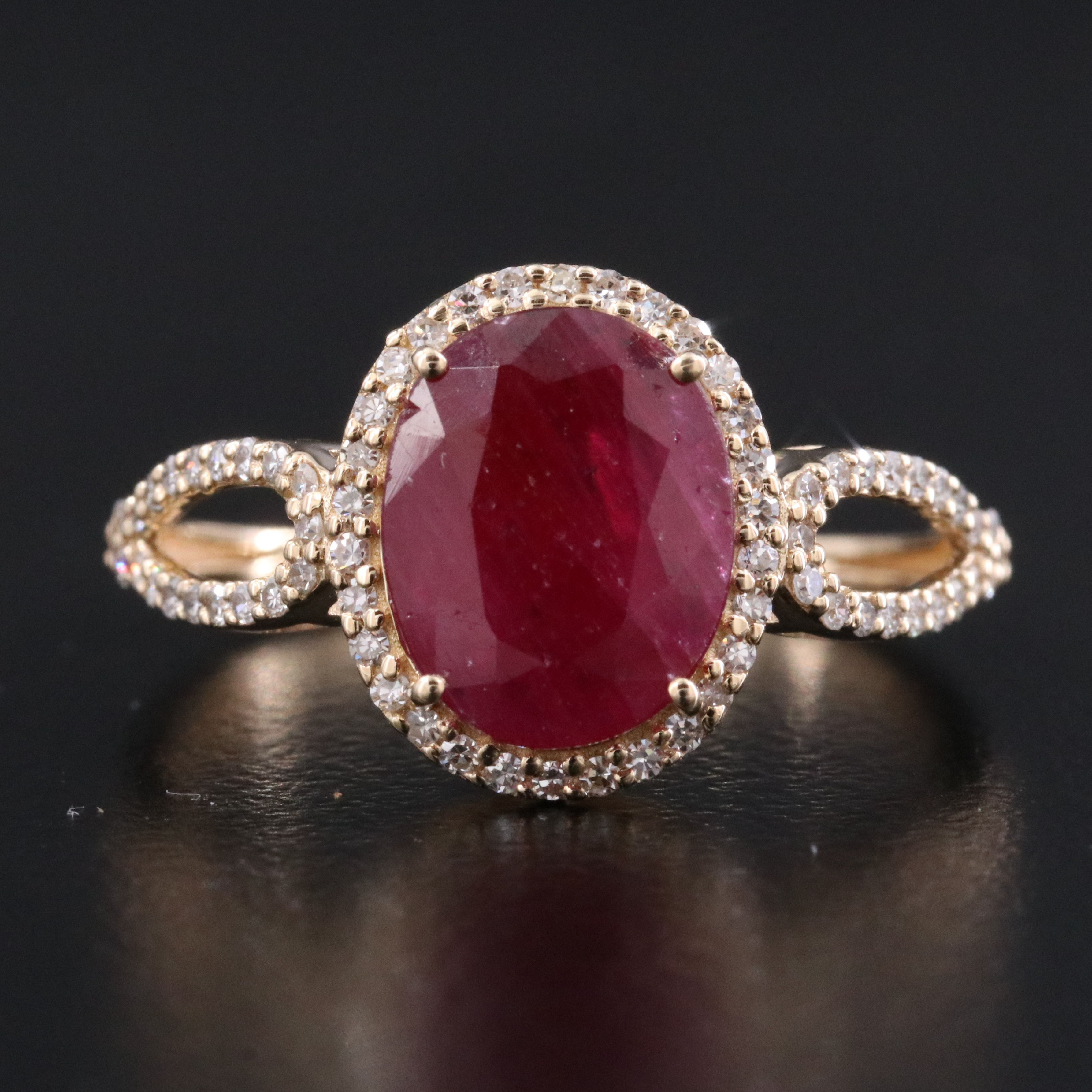 14K 1.35 CT Ruby and Diamond Halo Ring