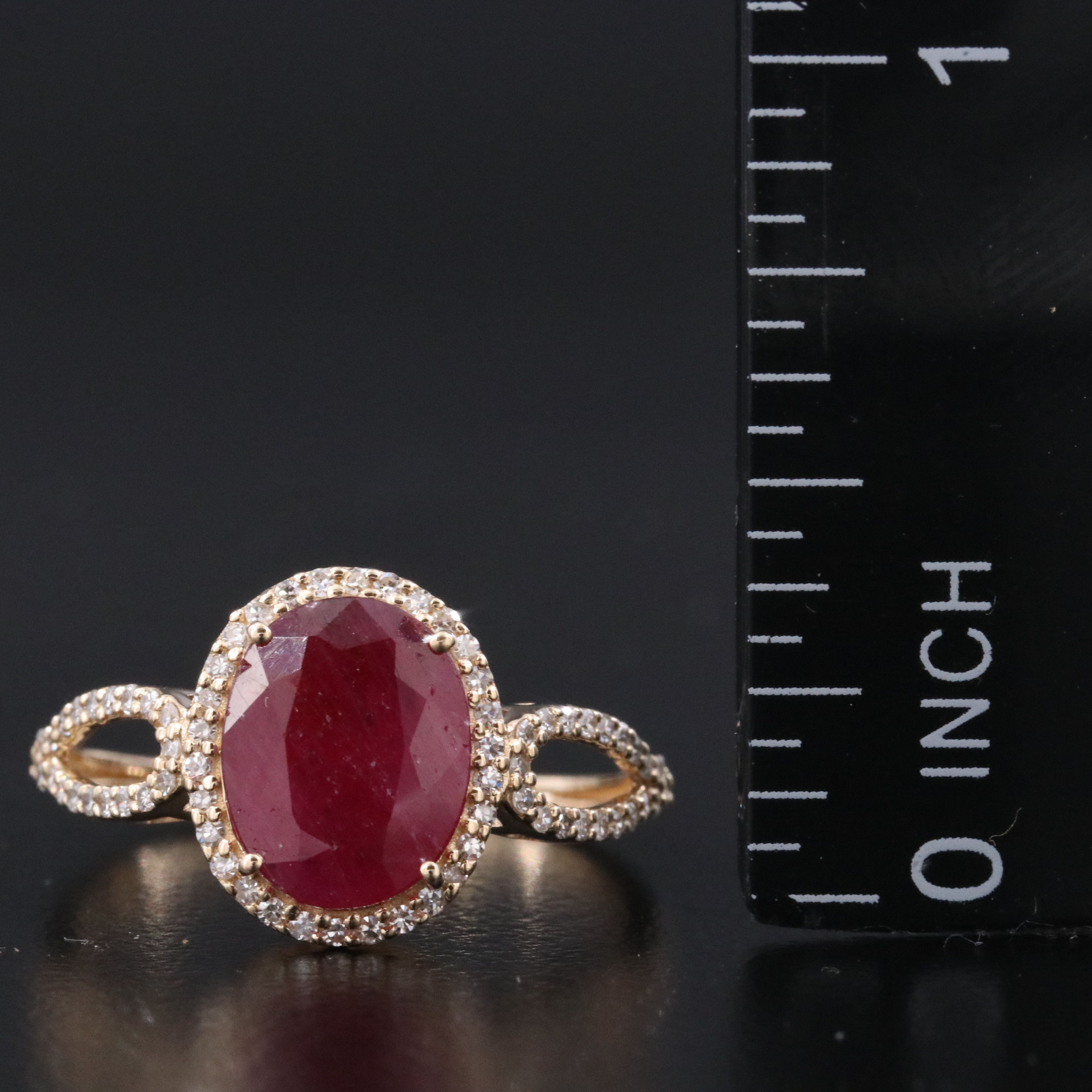 14K 1.35 CT Ruby and Diamond Halo Ring