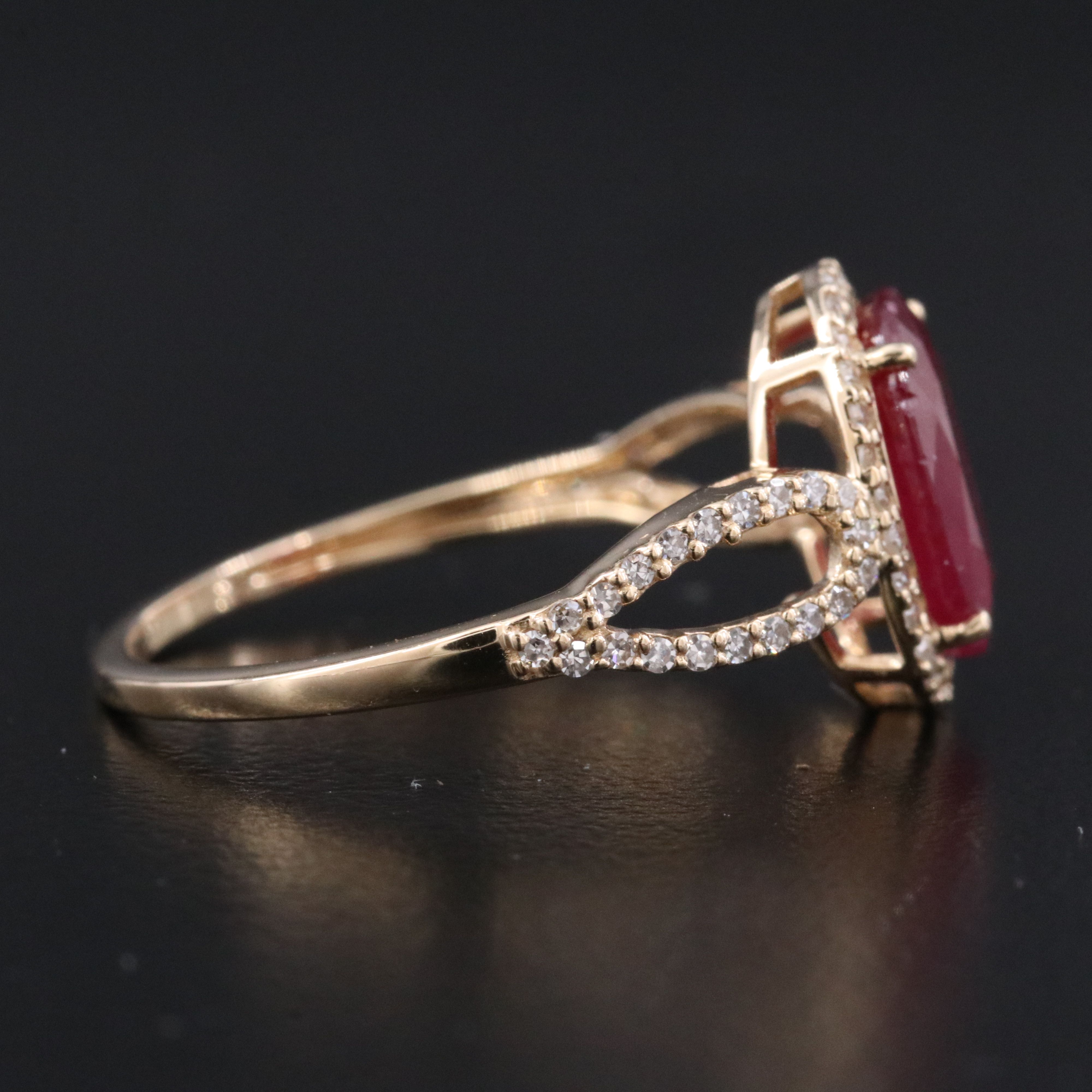 14K 1.35 CT Ruby and Diamond Halo Ring