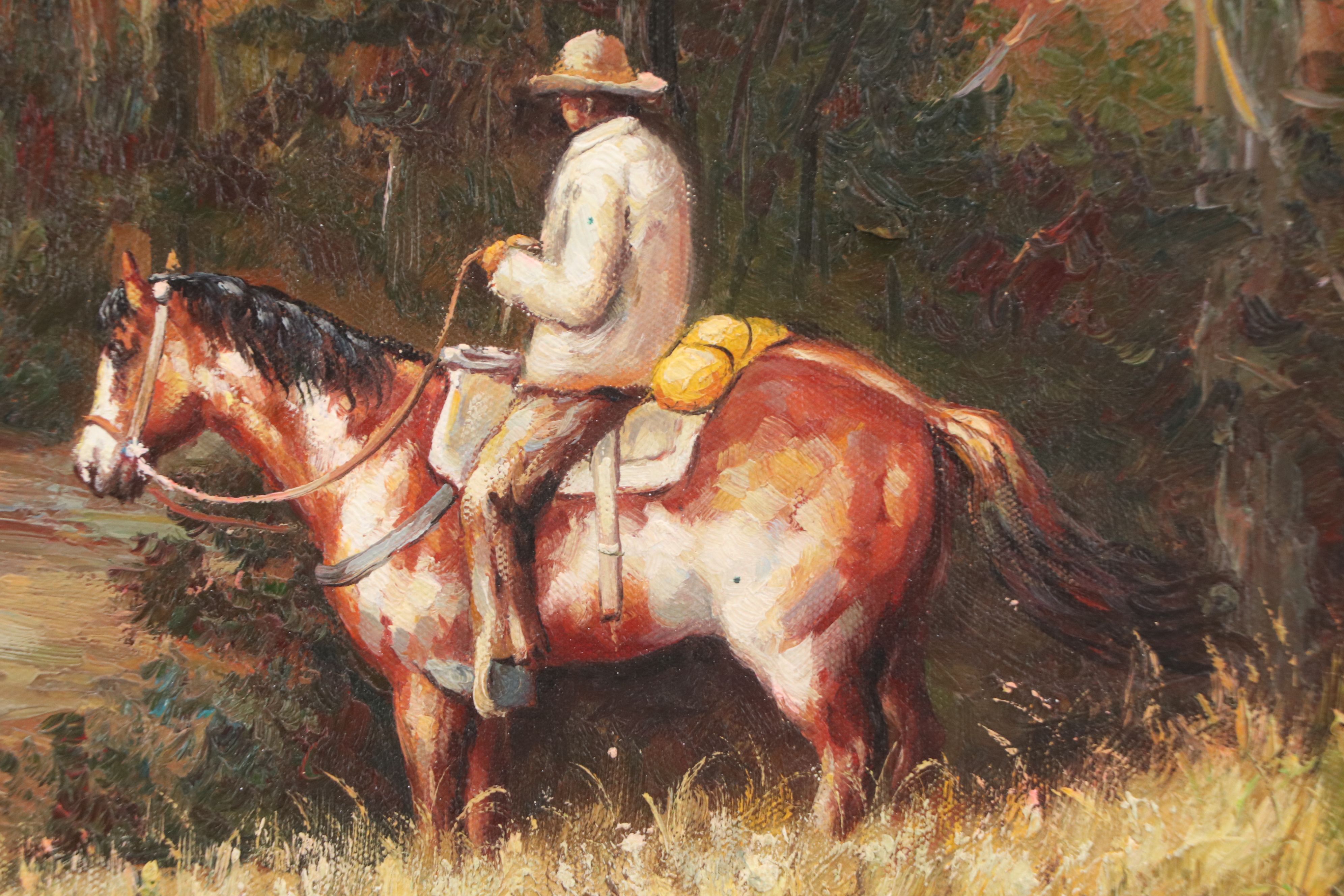 Oil Painting of Southwestern Landscape with Riders, Late 20th Century