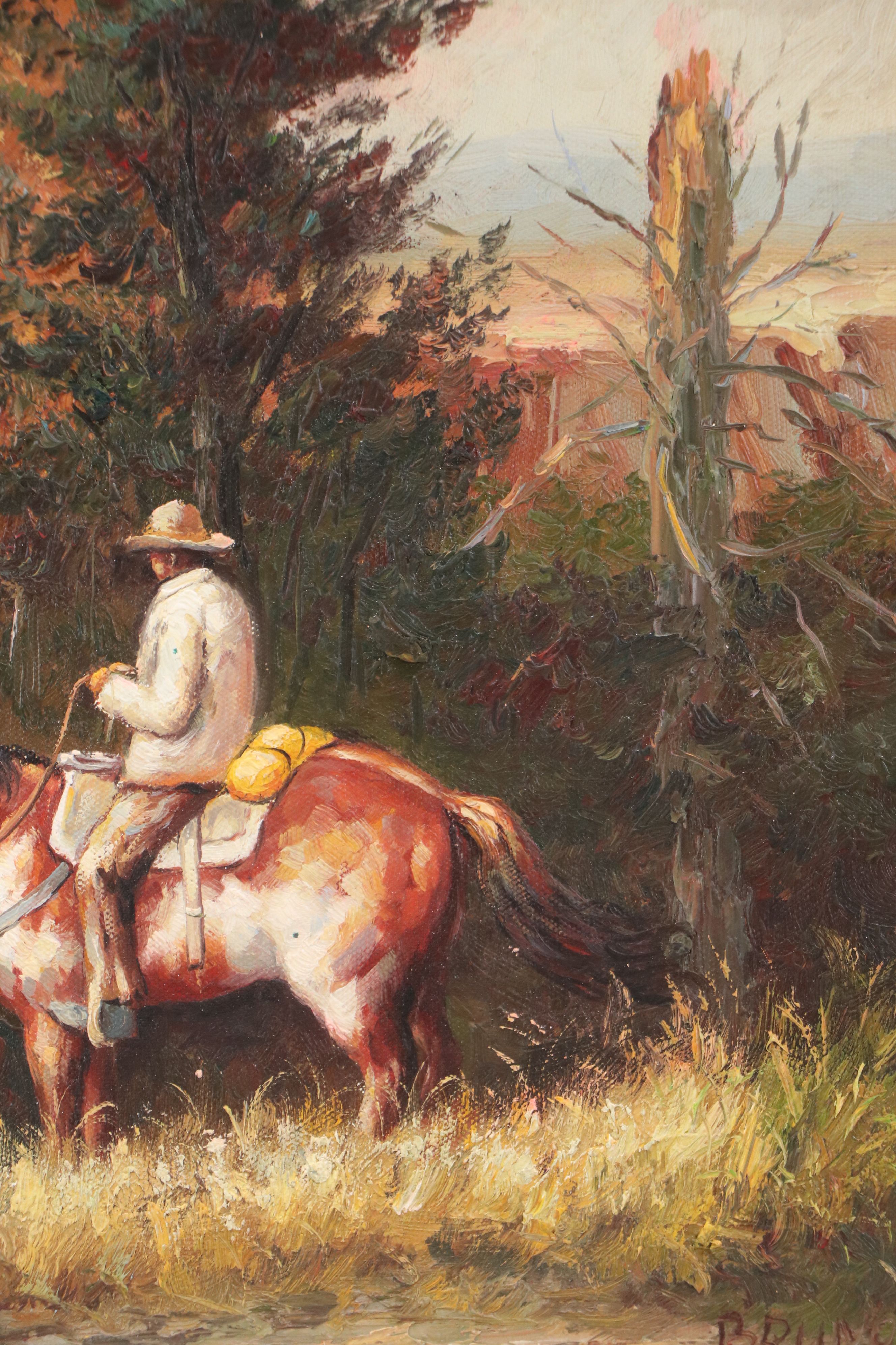 Oil Painting of Southwestern Landscape with Riders, Late 20th Century