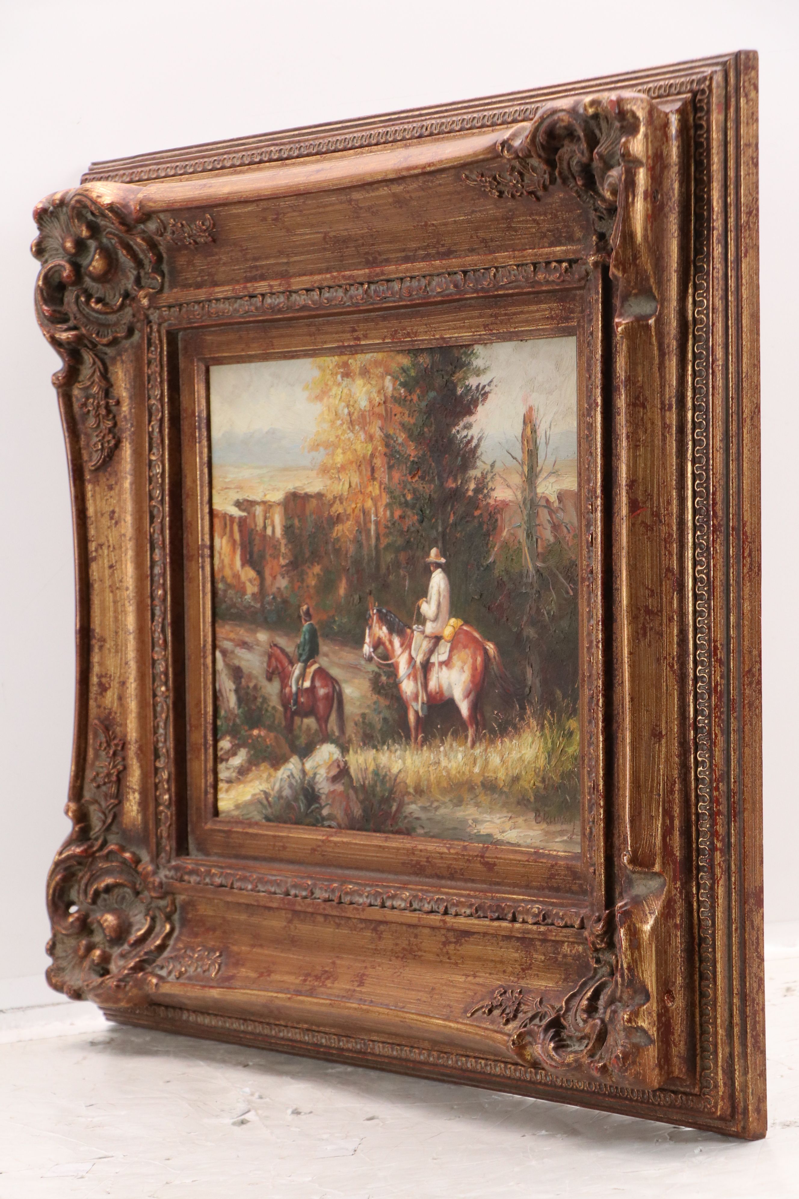 Oil Painting of Southwestern Landscape with Riders, Late 20th Century