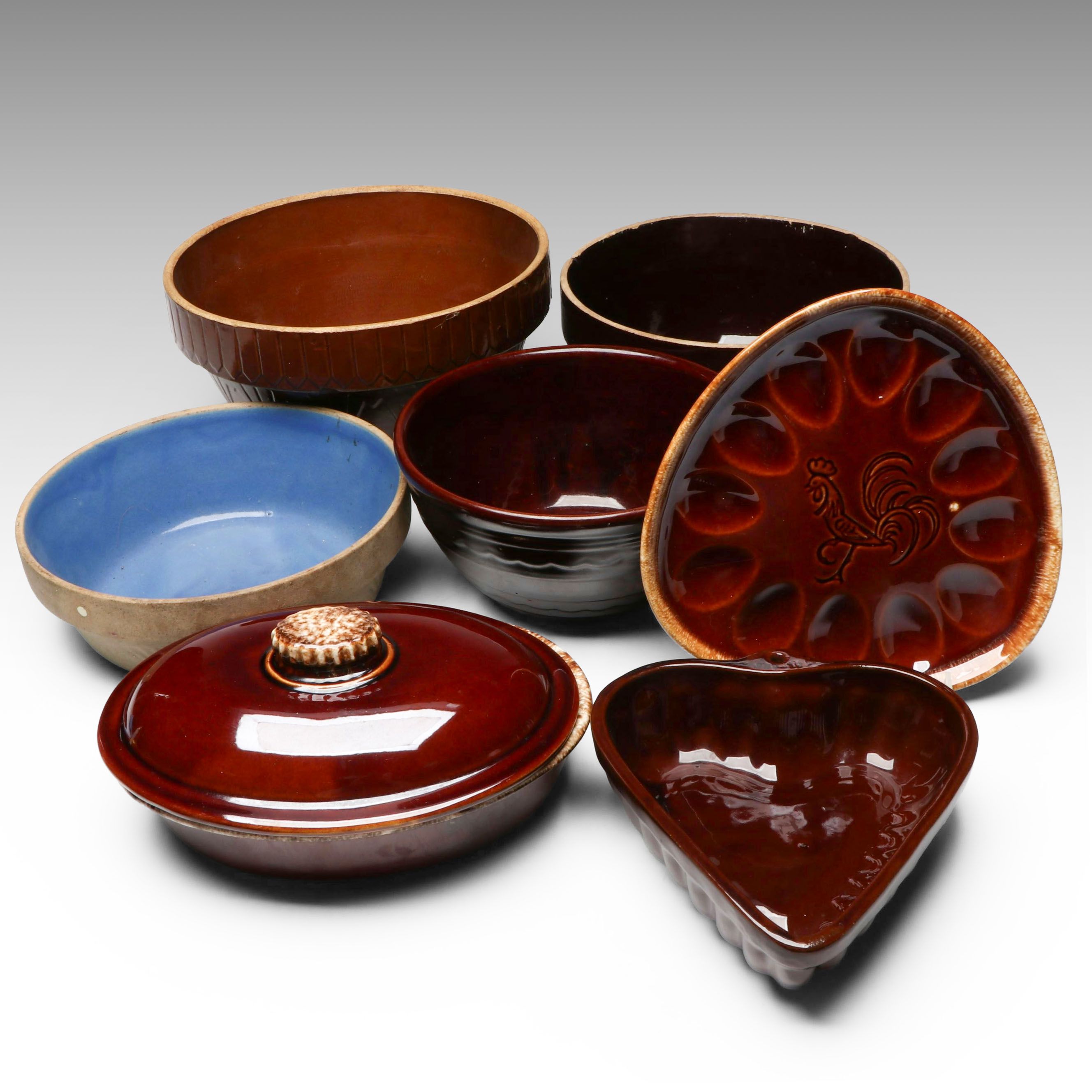 Marcrest and Other Stoneware Mixing Bowls with Deviled Egg Plate, More Bakeware