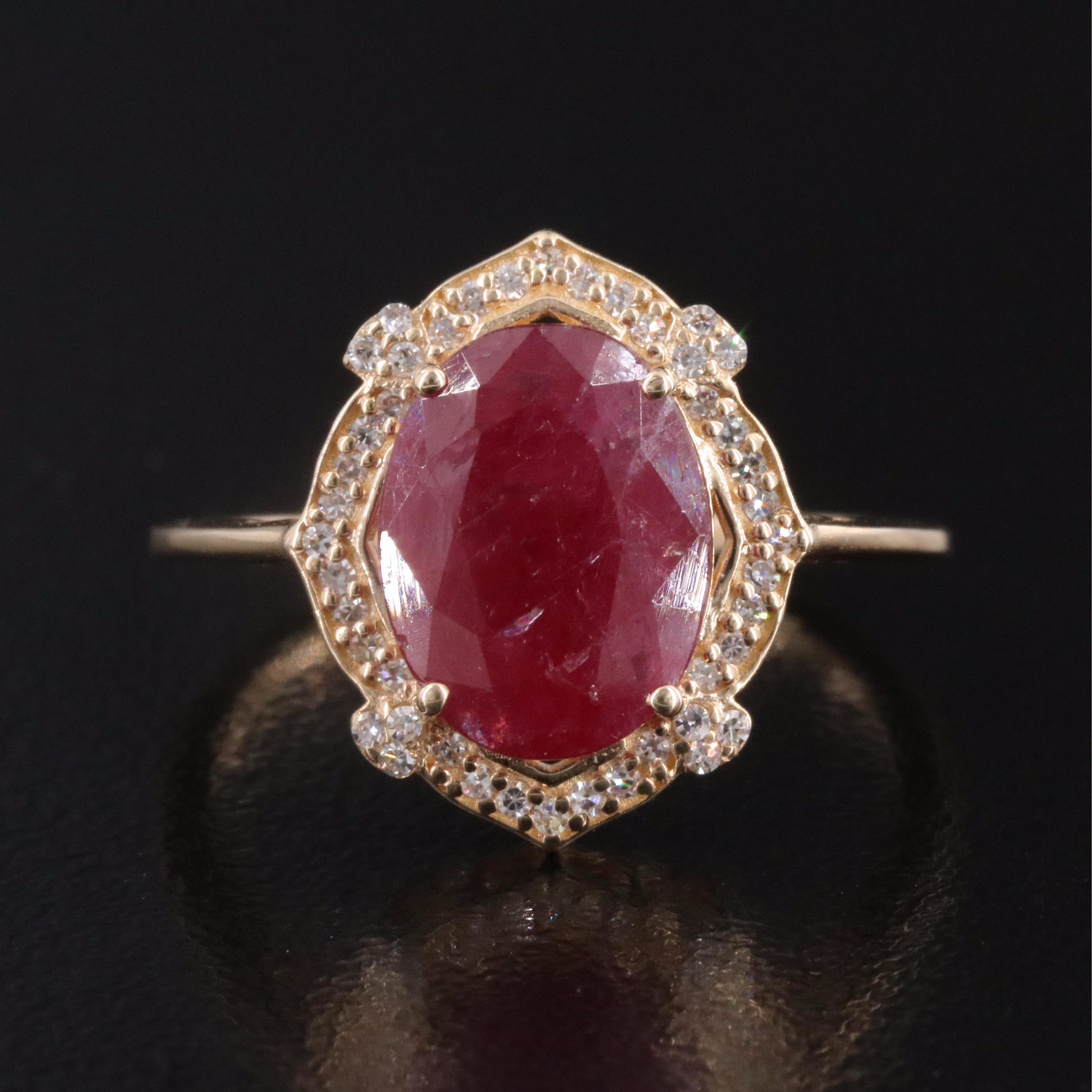14K 2.60 CT Ruby and Diamond Halo Ring