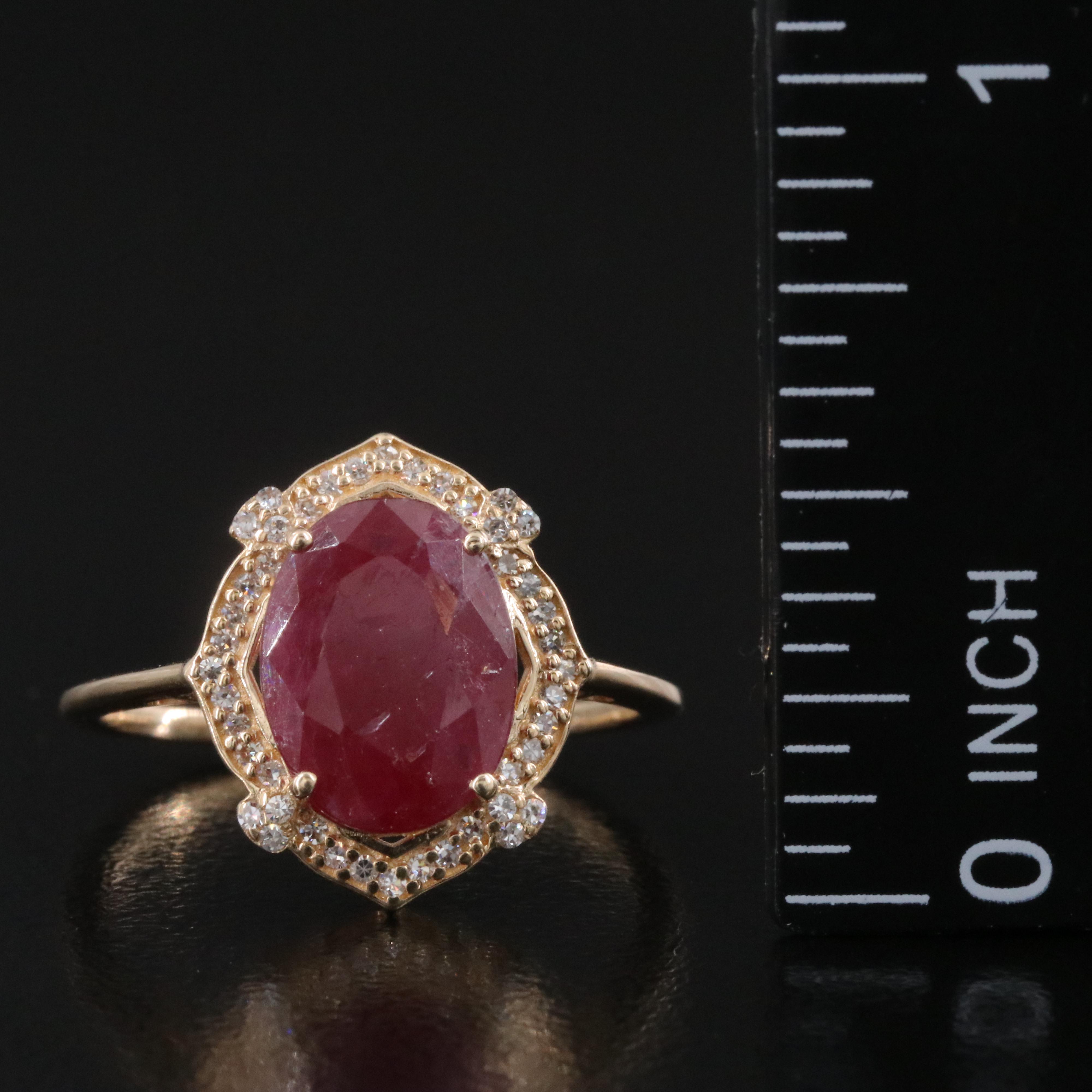 14K 2.60 CT Ruby and Diamond Halo Ring