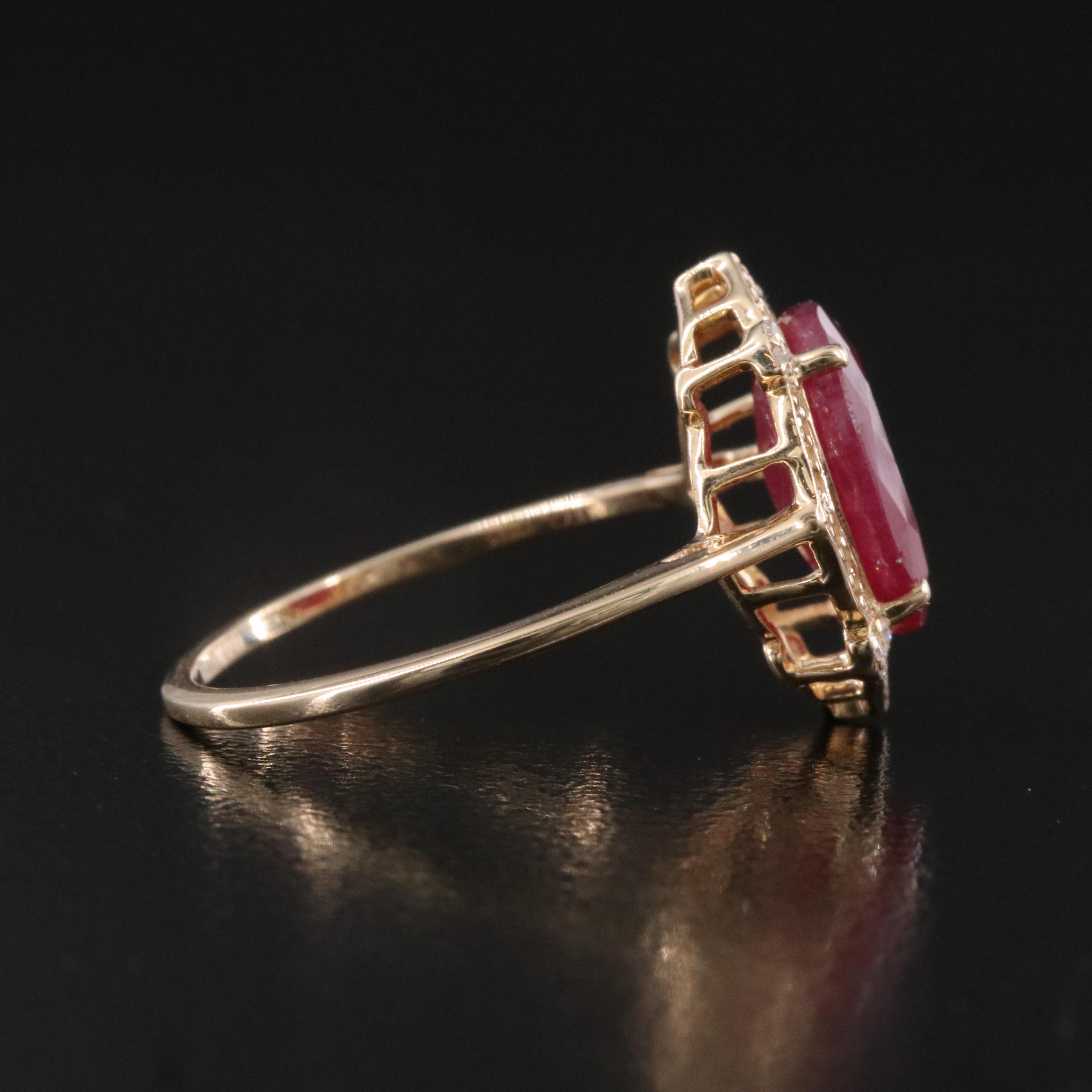 14K 2.60 CT Ruby and Diamond Halo Ring