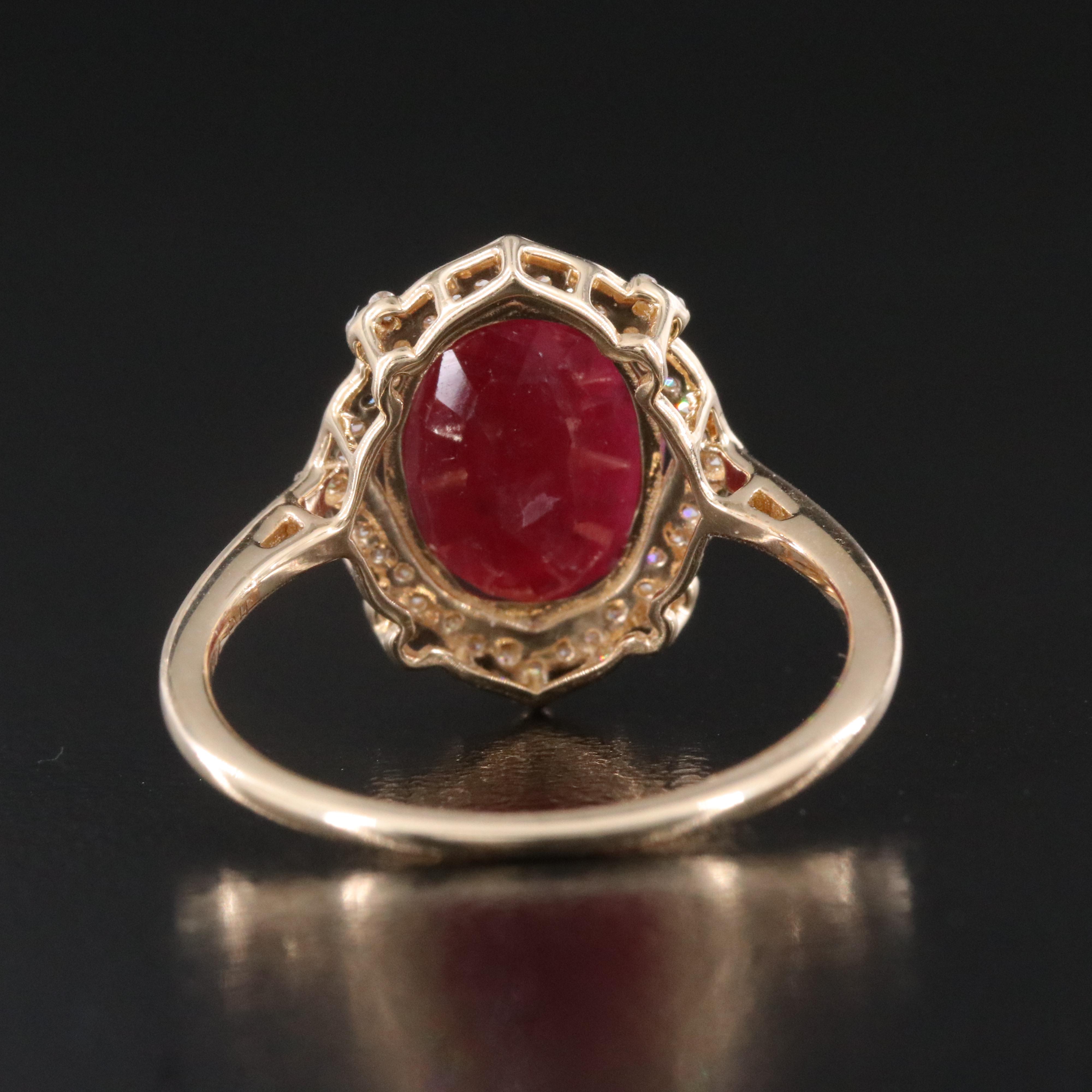 14K 2.60 CT Ruby and Diamond Halo Ring