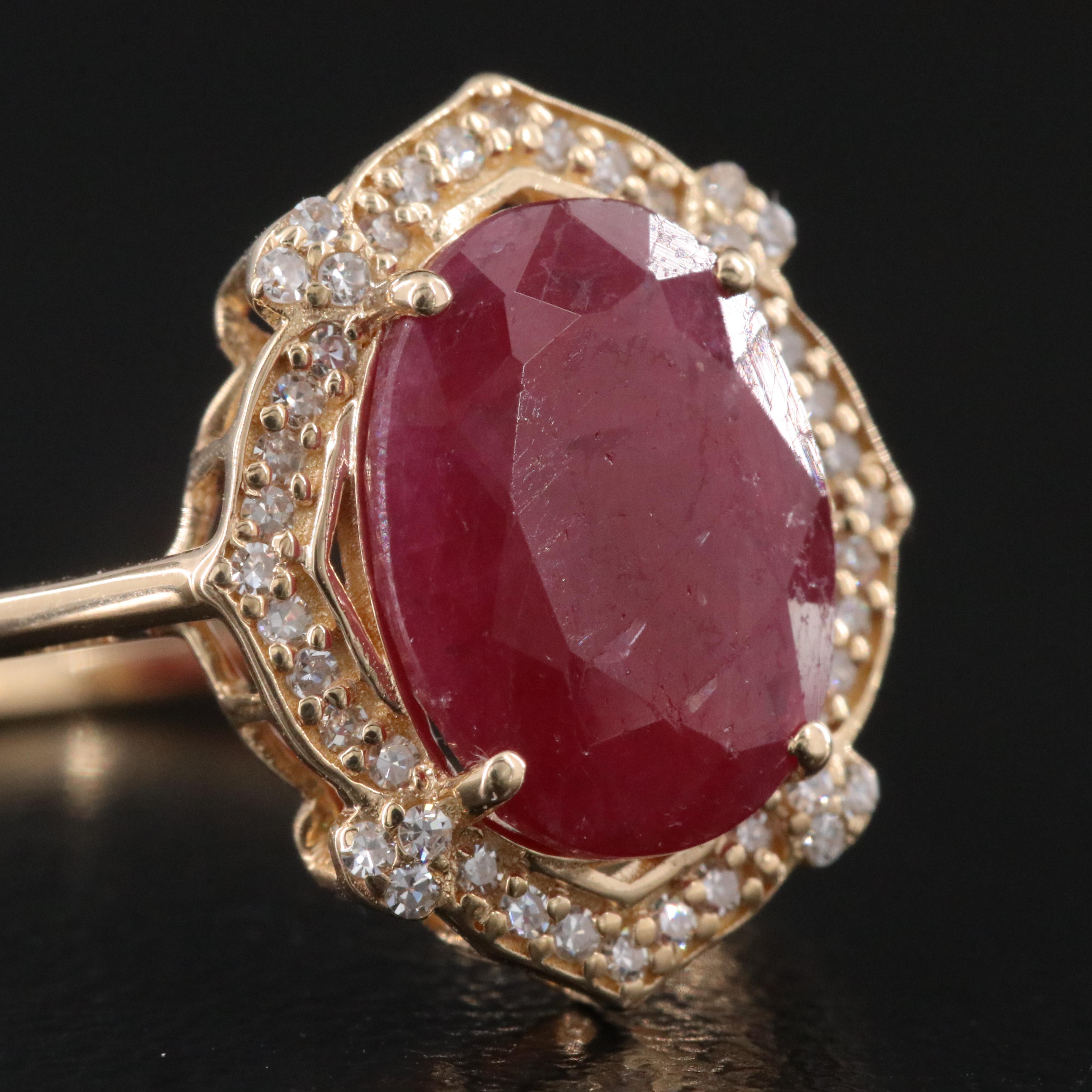 14K 2.60 CT Ruby and Diamond Halo Ring
