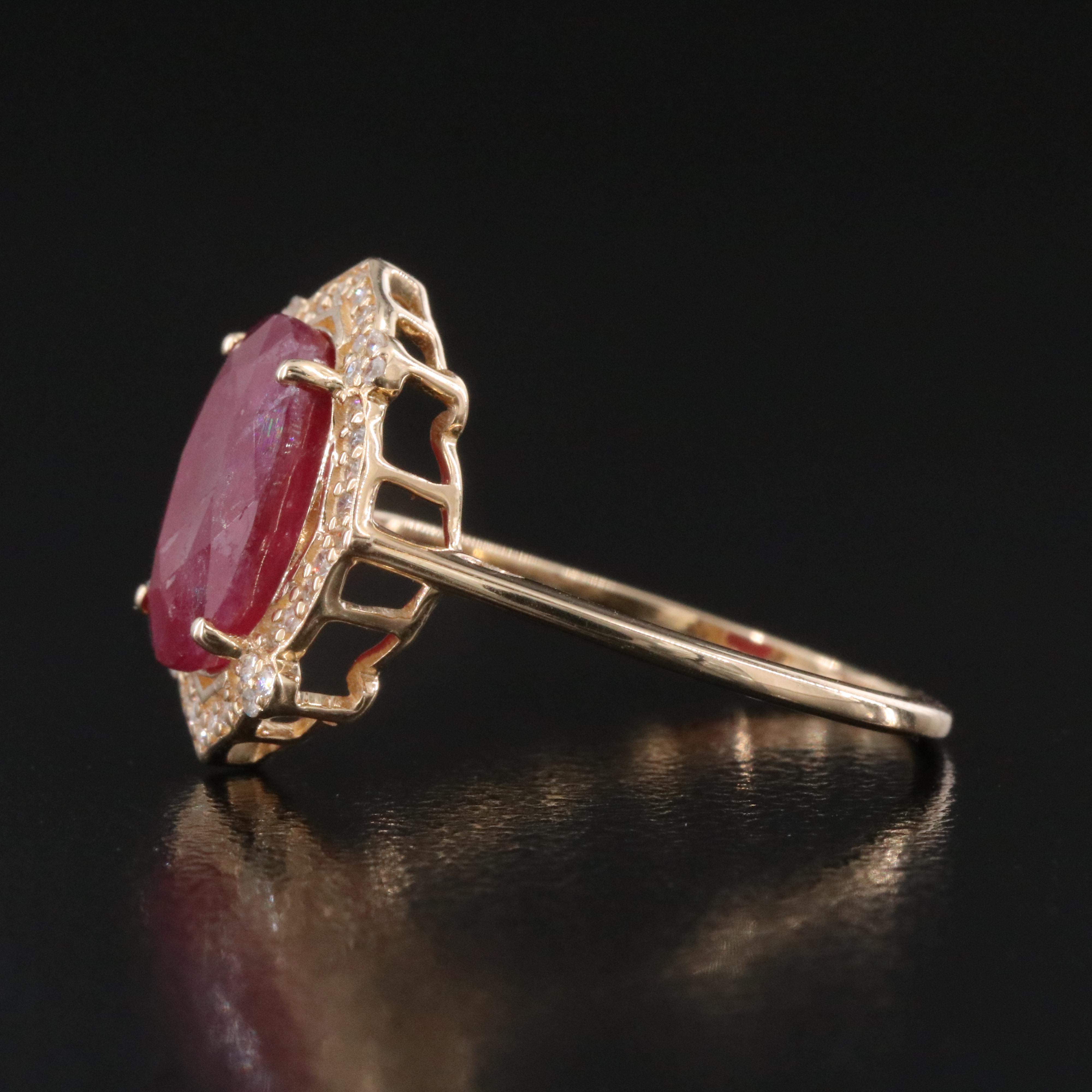 14K 2.60 CT Ruby and Diamond Halo Ring