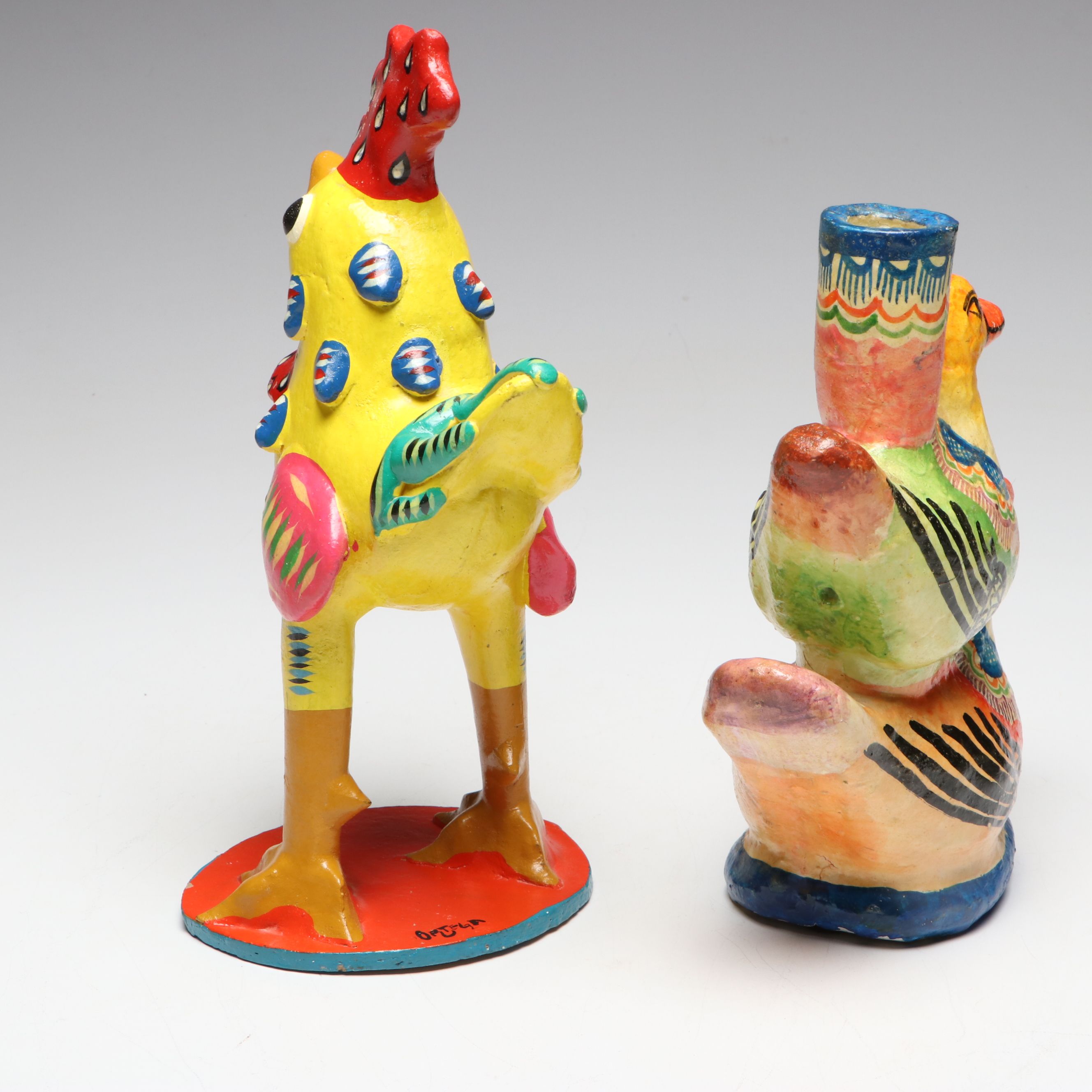 Gerardo Ortega Mexican Folk Art Rooster with Ceramic Planter and Vase