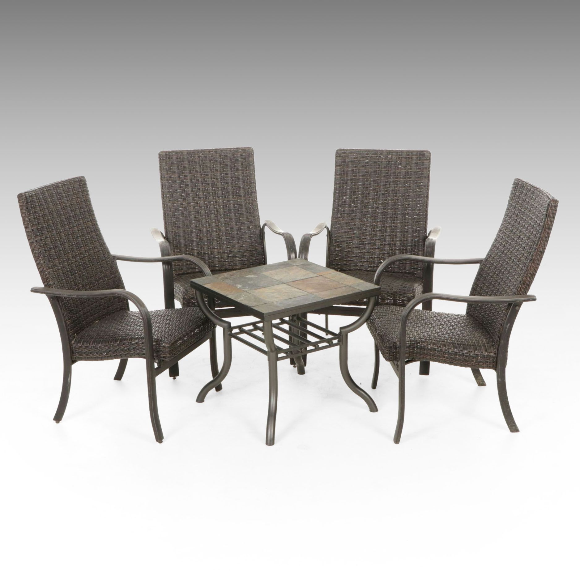 Faux Rattan Wicker Patio Chairs with Slate Top Accent Table