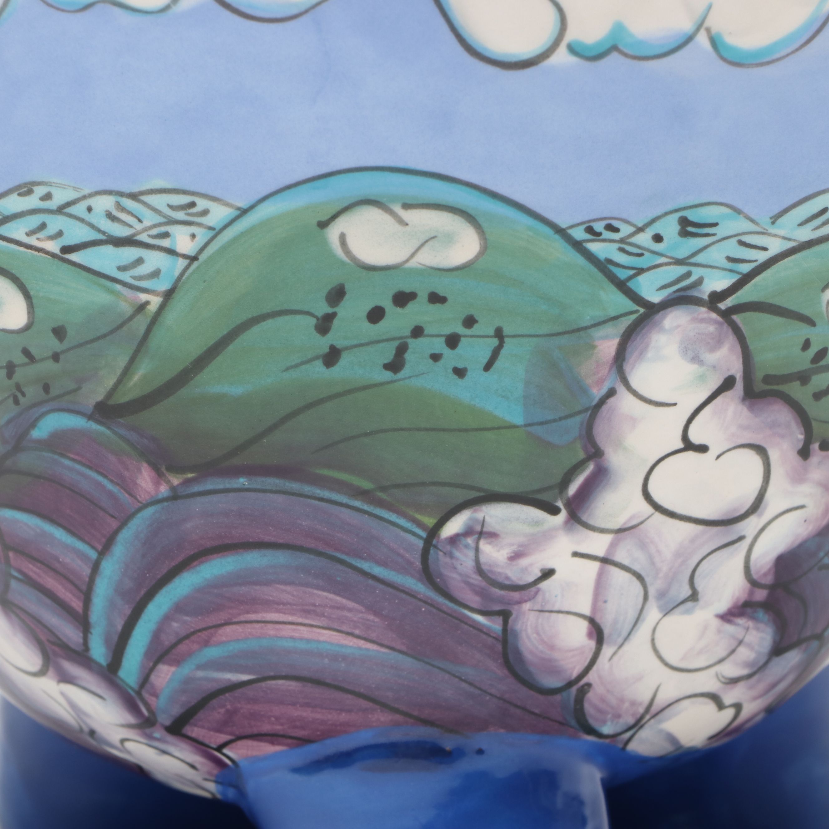 Artisan Crafted Landscape Scene Ceramic Footed Bowl Signed "Victor"