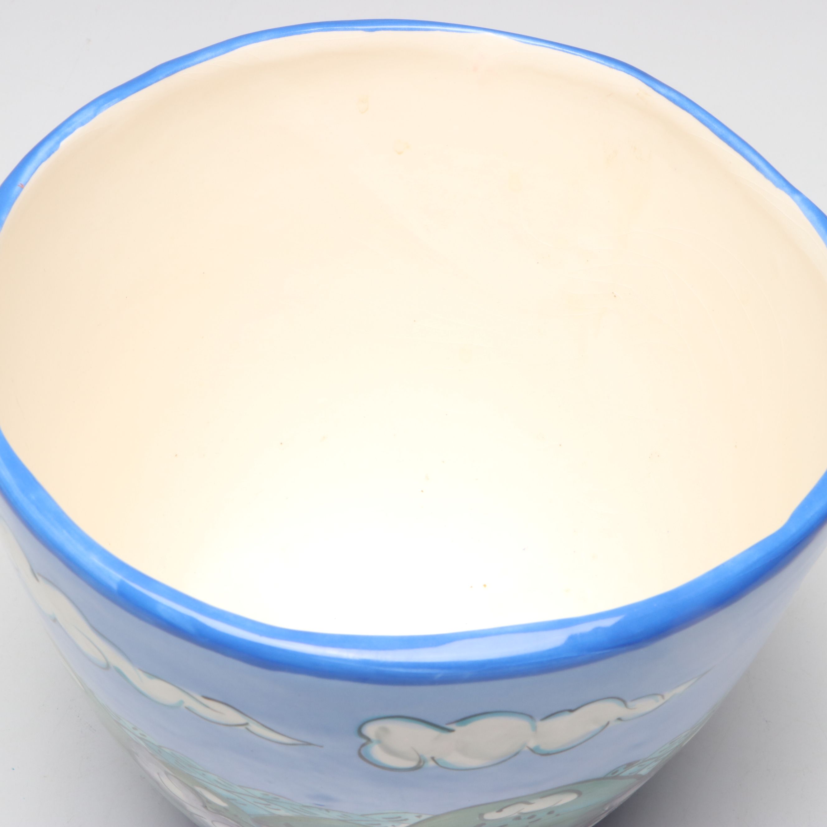 Artisan Crafted Landscape Scene Ceramic Footed Bowl Signed "Victor"