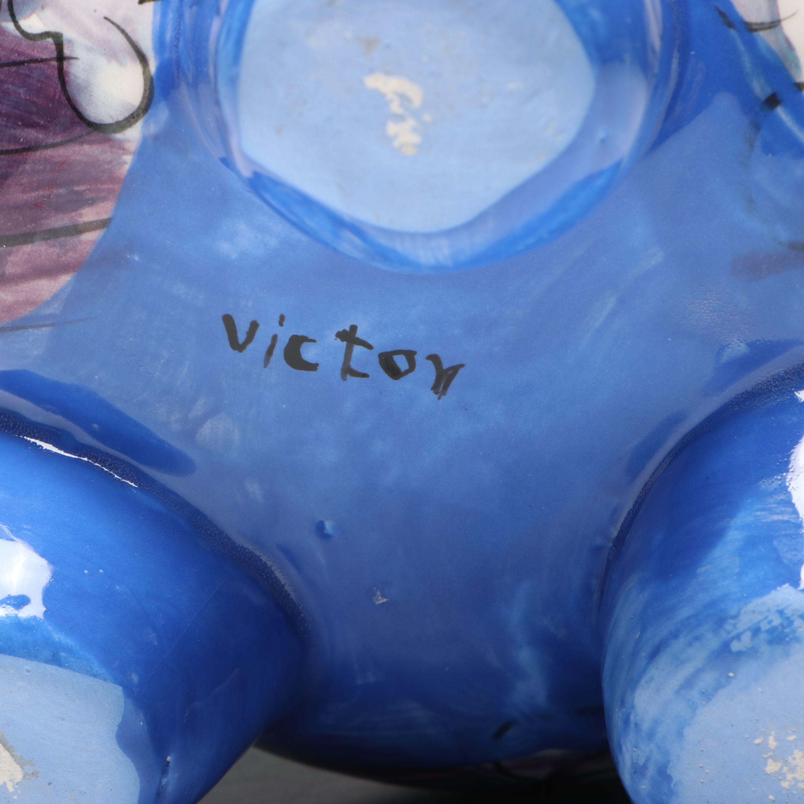 Artisan Crafted Landscape Scene Ceramic Footed Bowl Signed "Victor"