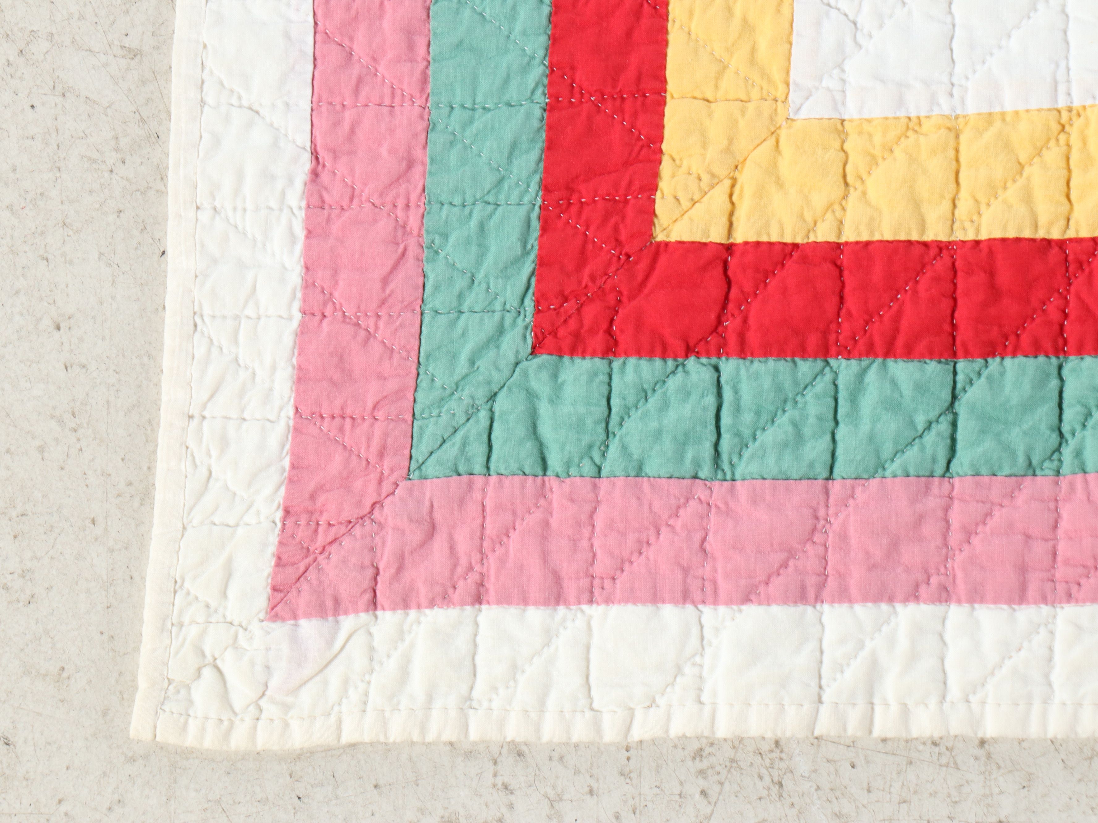Hand-Pieced "Broken Lone Star" Multicolor Cotton Quilt, 20th Century