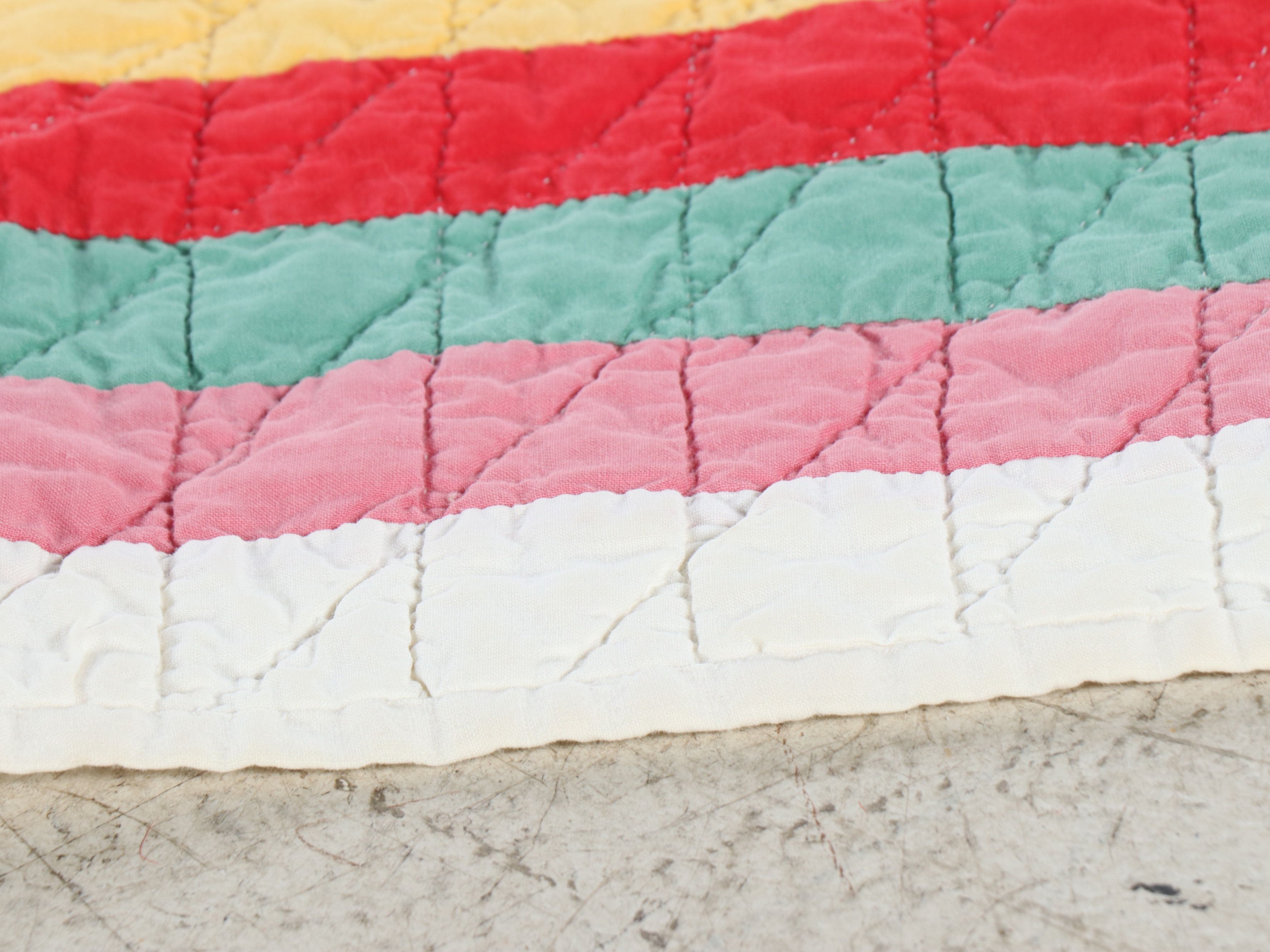 Hand-Pieced "Broken Lone Star" Multicolor Cotton Quilt, 20th Century