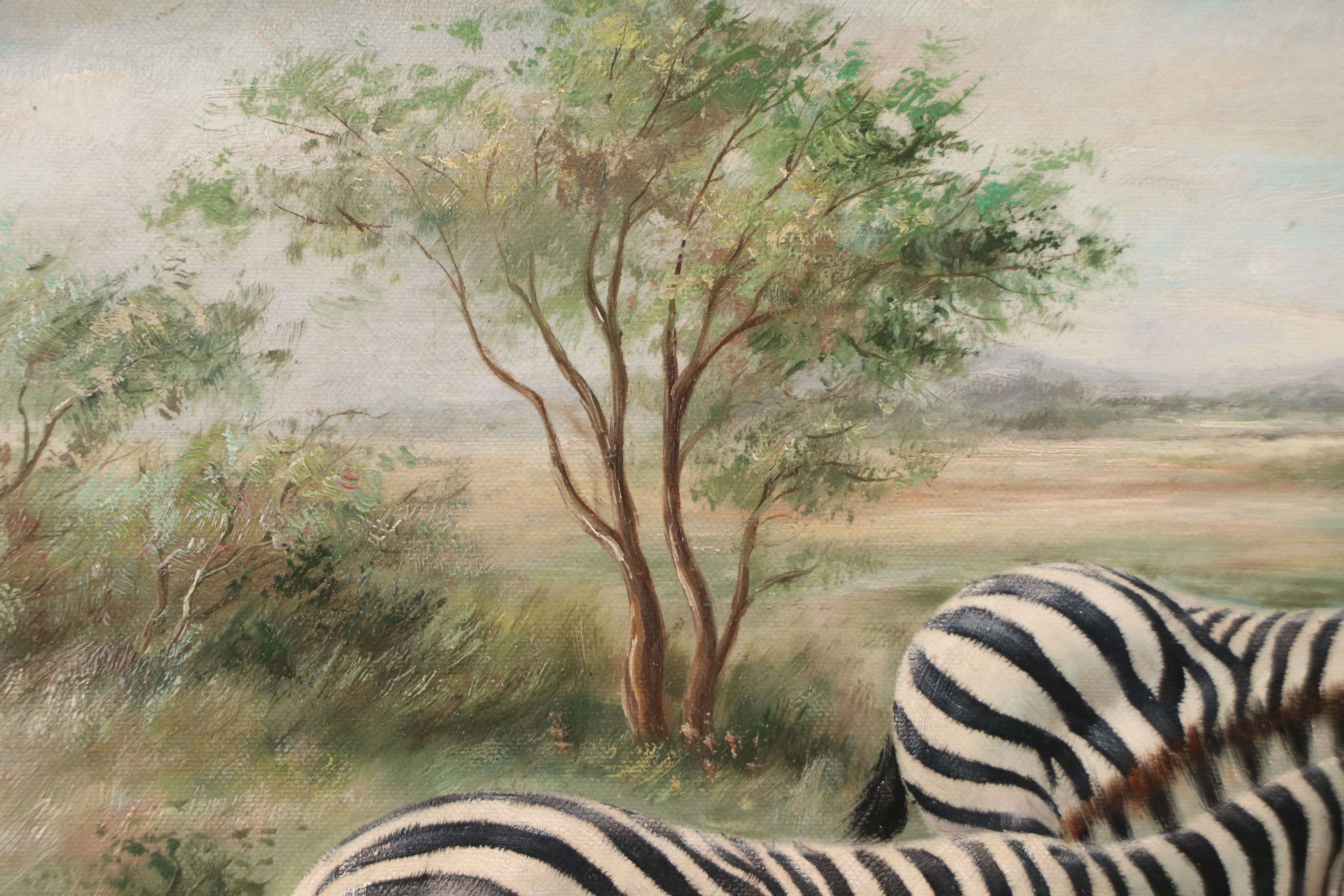 Wildlife Oil Portraits of Elephant and Zebras, Late 20th Century