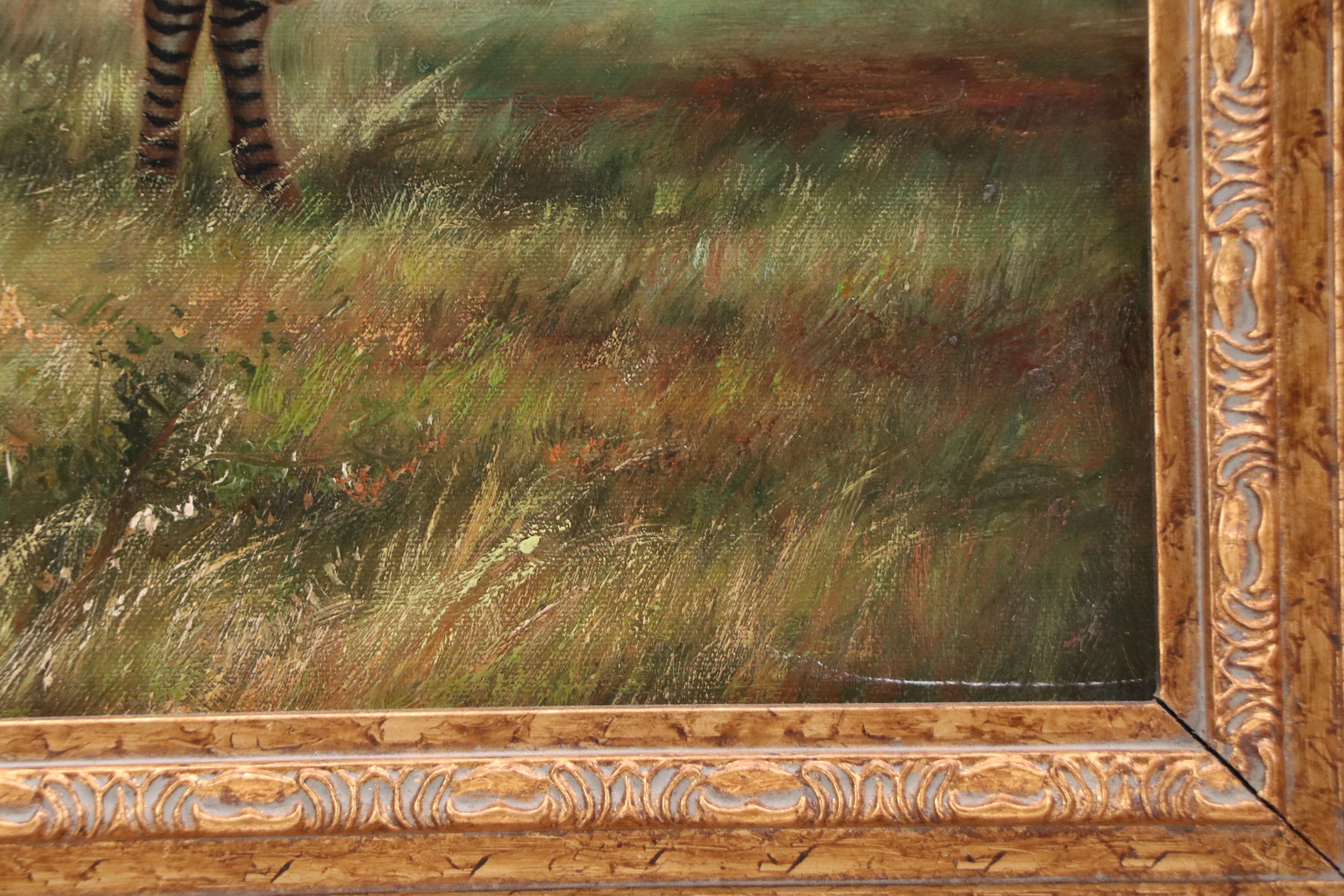 Wildlife Oil Portraits of Elephant and Zebras, Late 20th Century